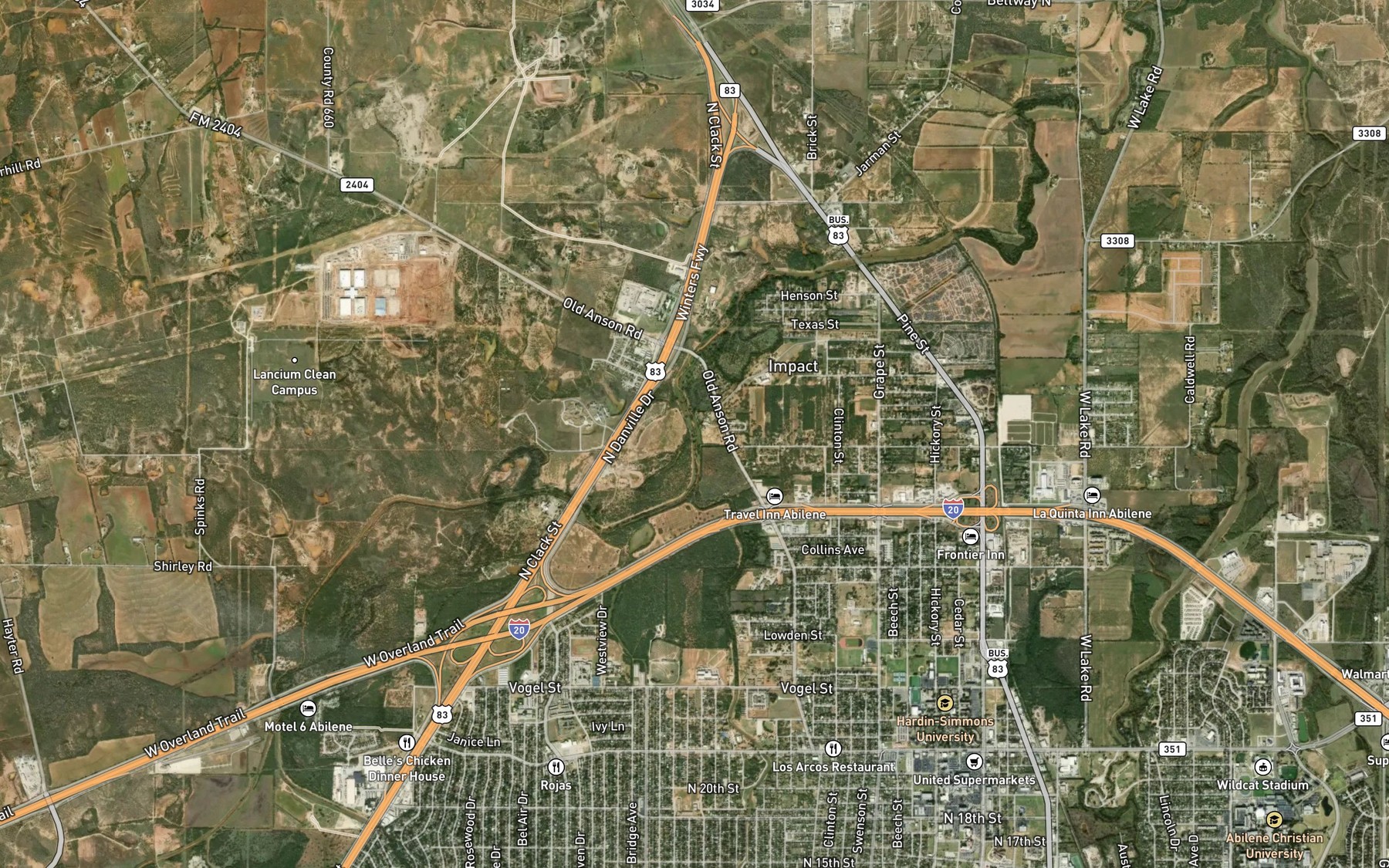 Satellite map of the Cat Claw Creek