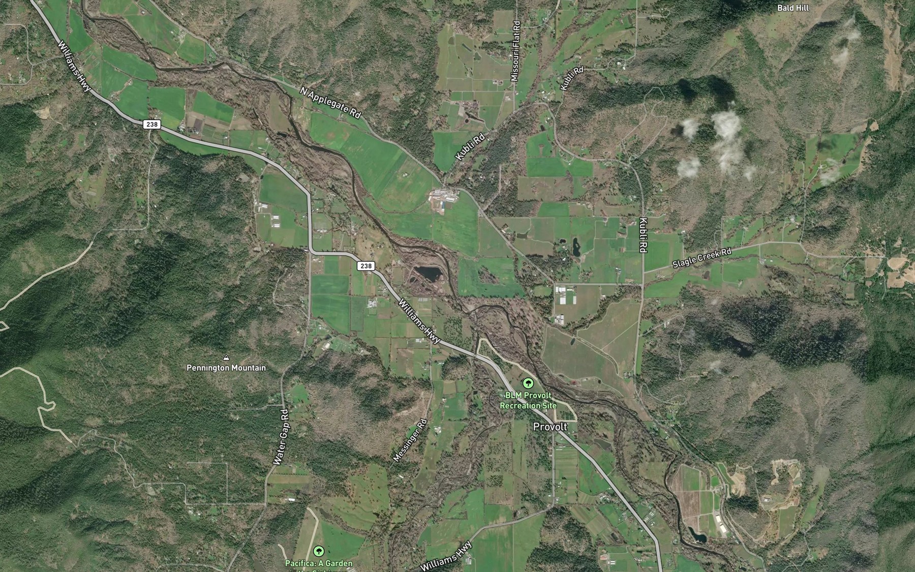 Satellite map of the Hog Eye Creek