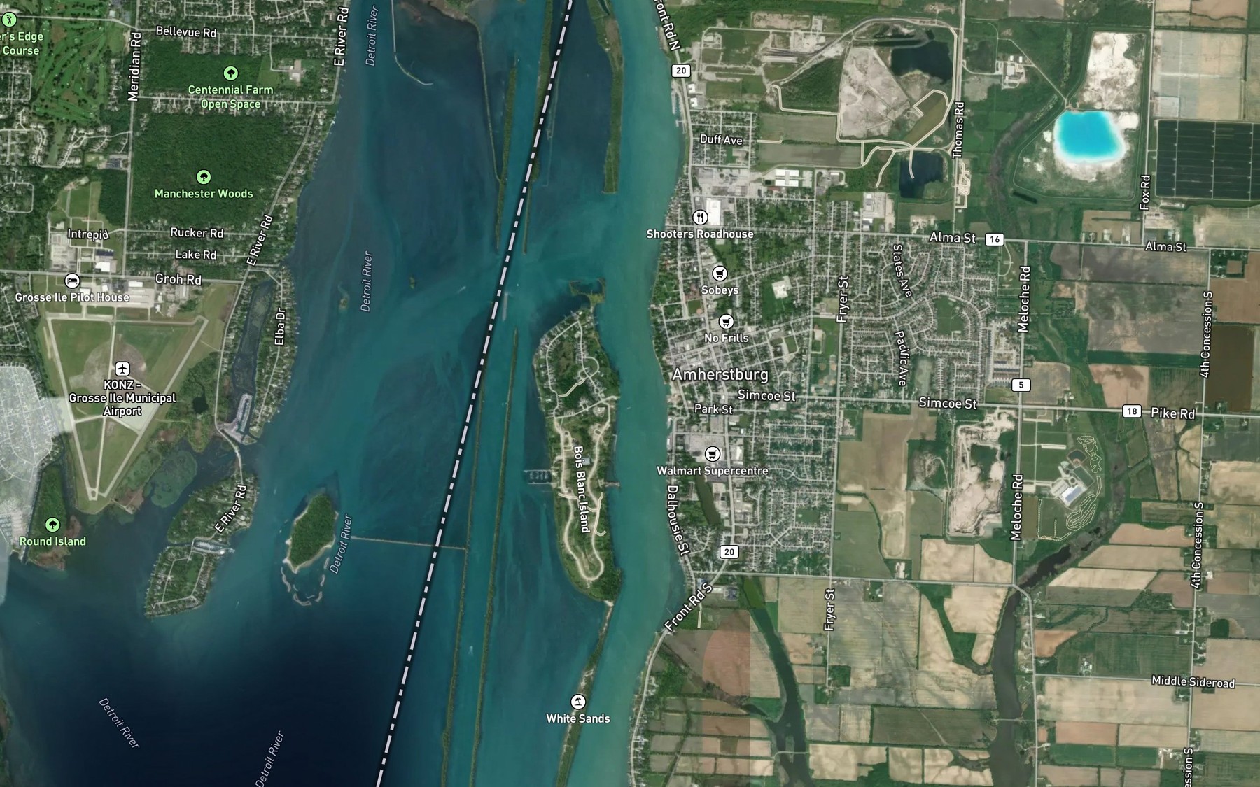 Satellite map of the Amherstburg Channel