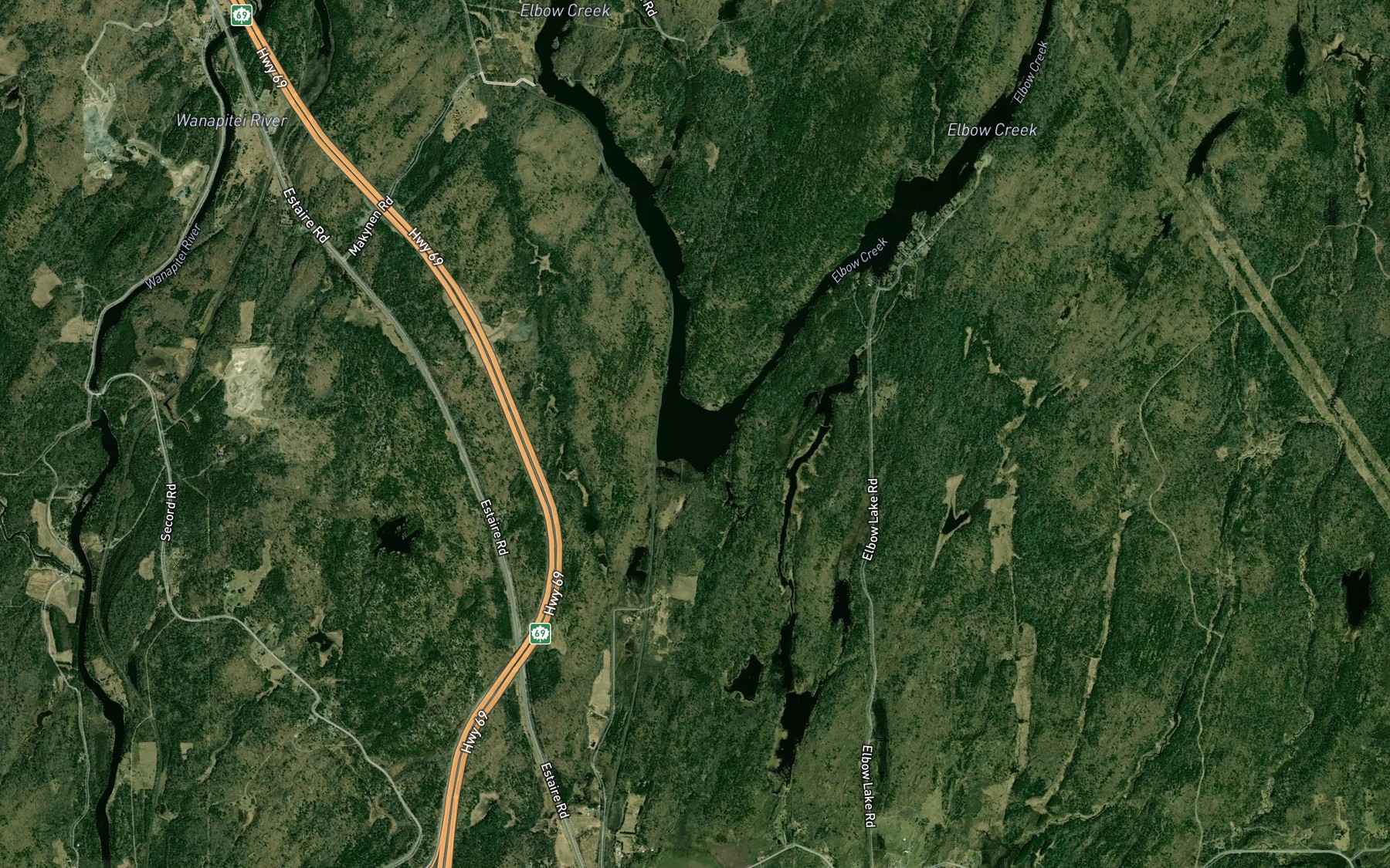 Satellite map of the Elbow Lake