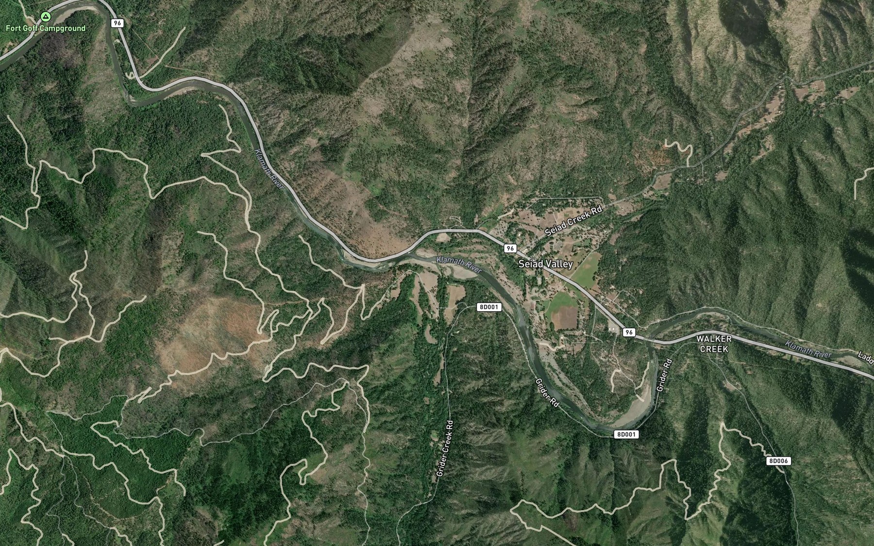 Satellite map of the Grider Creek