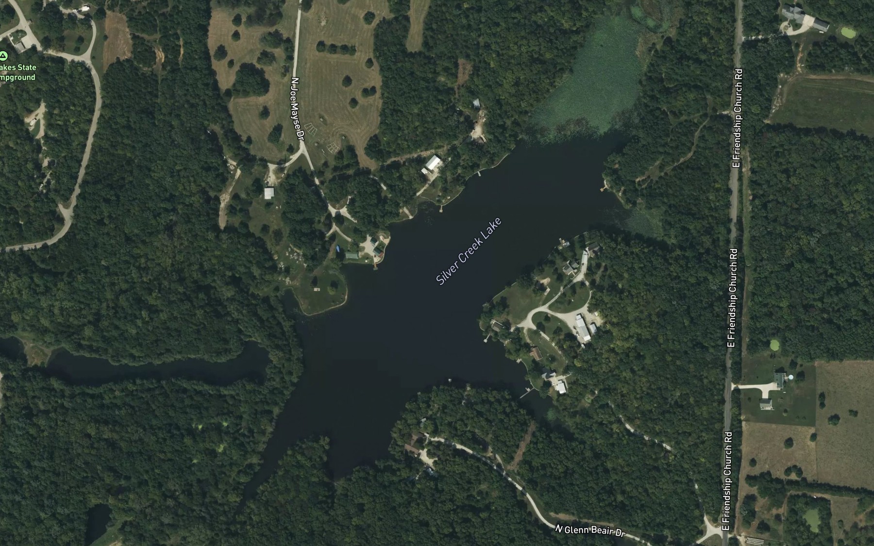 Satellite map of the Silver Creek Lake