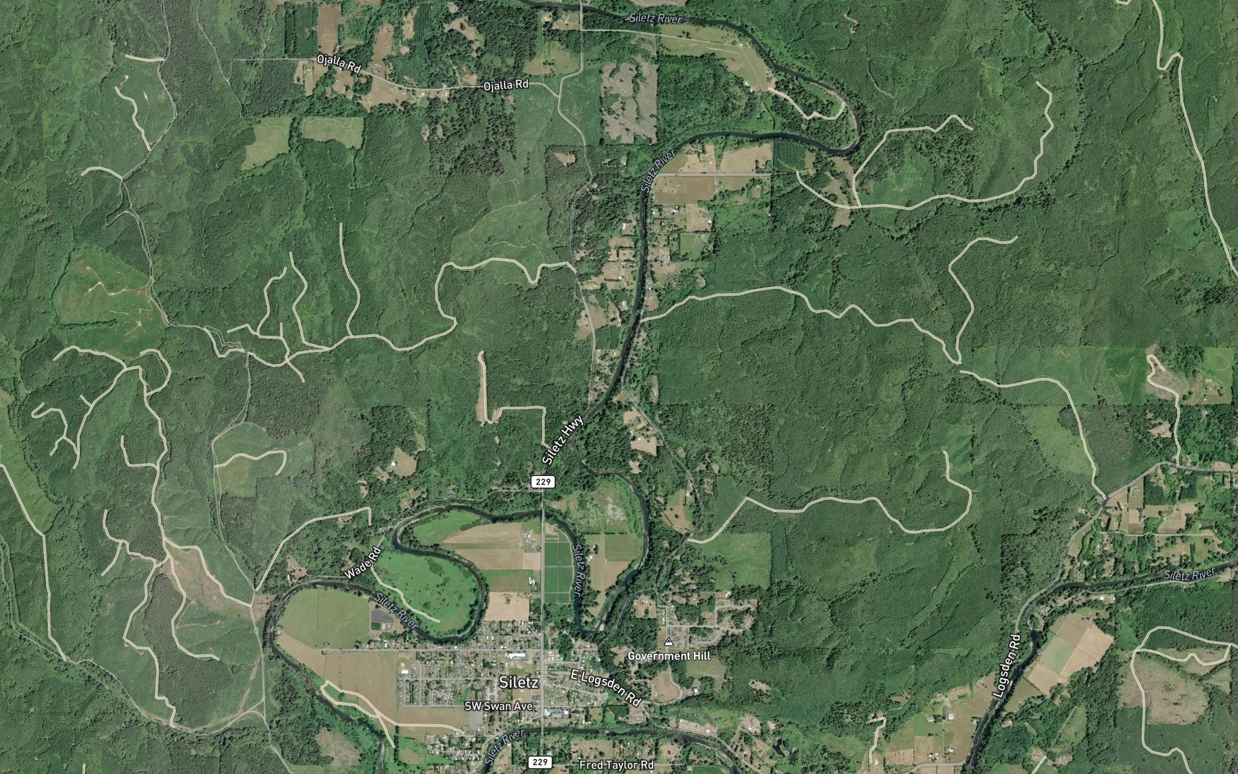 Satellite map of the Spencer Creek