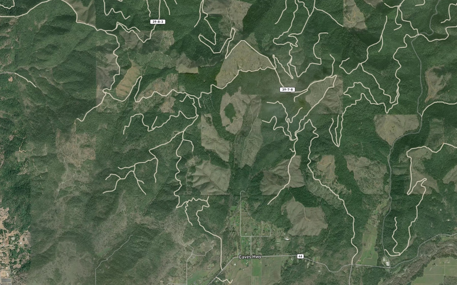 Satellite map of the Rattlesnake Creek