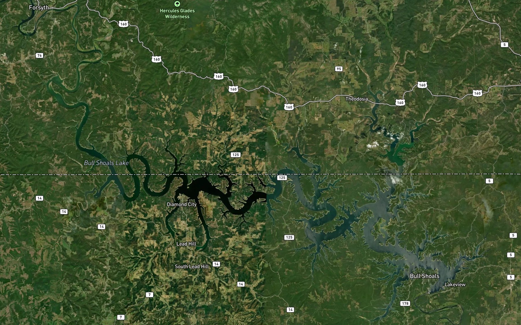 Satellite map of the Bull Shoals Lake