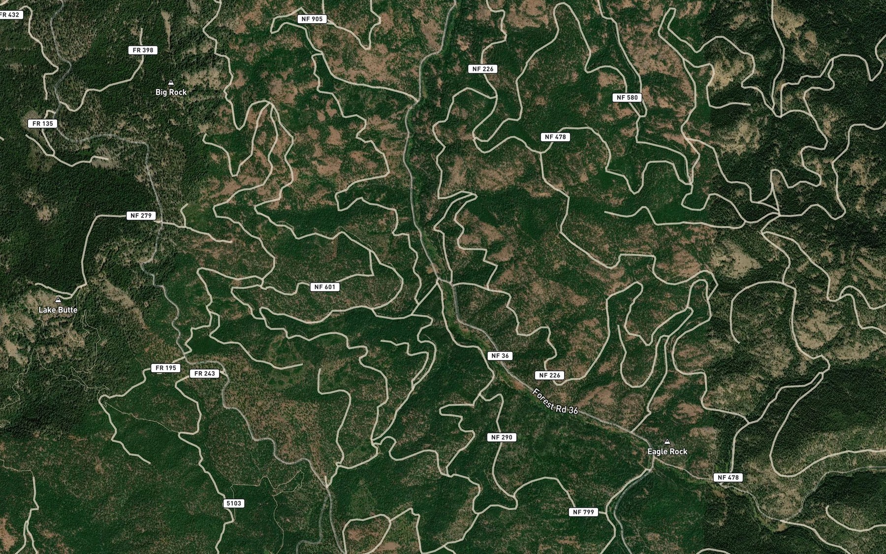 Satellite map of the Shoberg Creek
