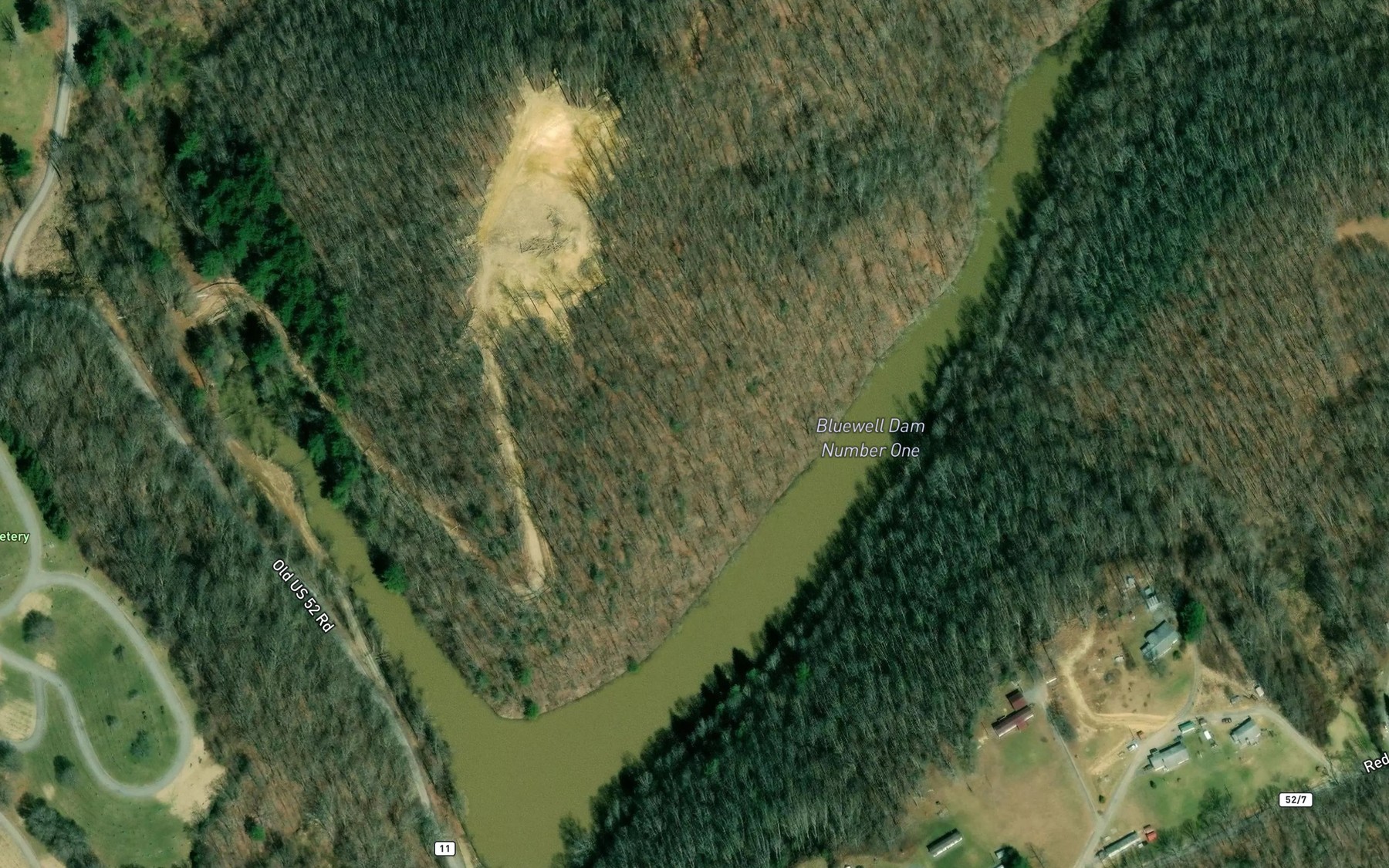 Satellite map of the Bluewell Dam Number One