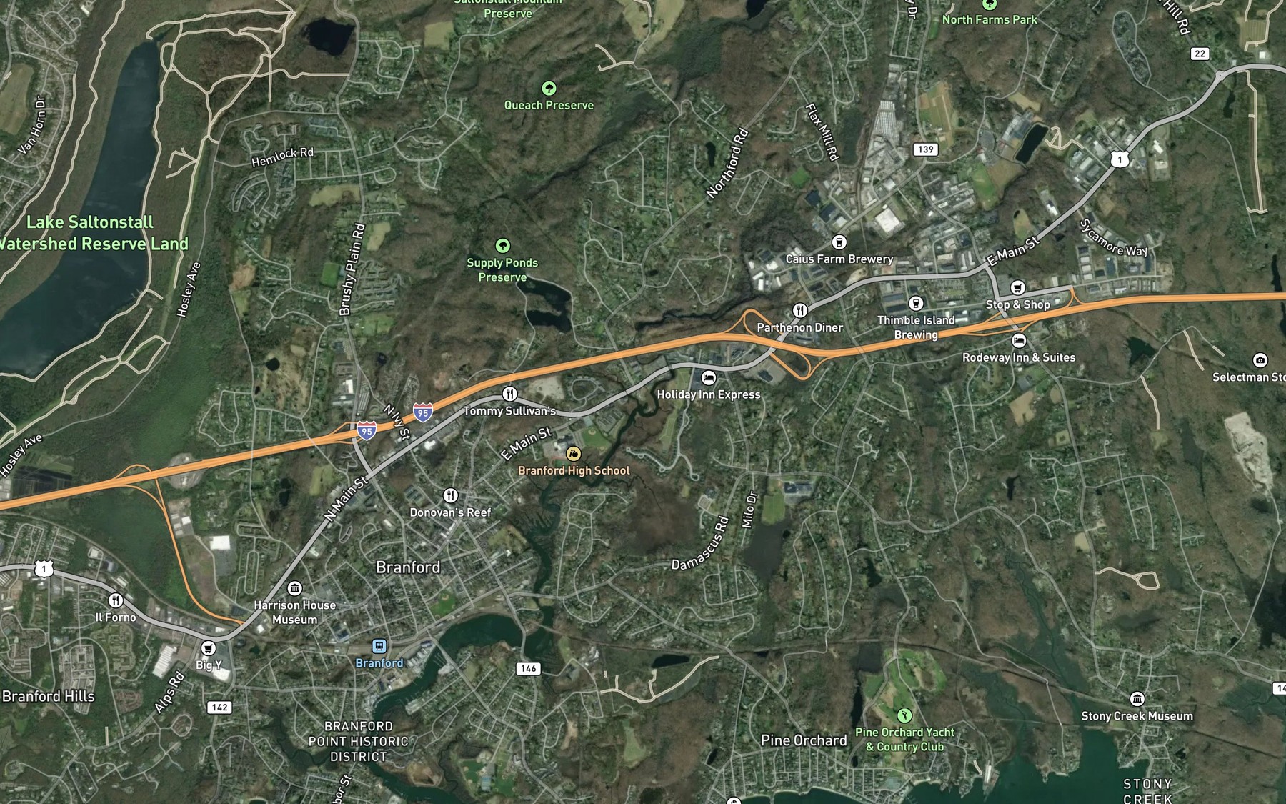 Satellite map of the Pisgah Brook