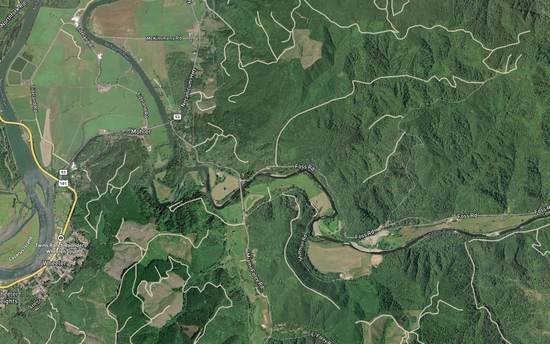 Satellite map of the Roy Creek
