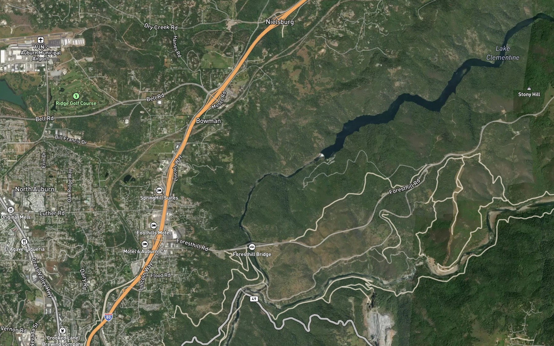 Satellite map of the Clipper Creek