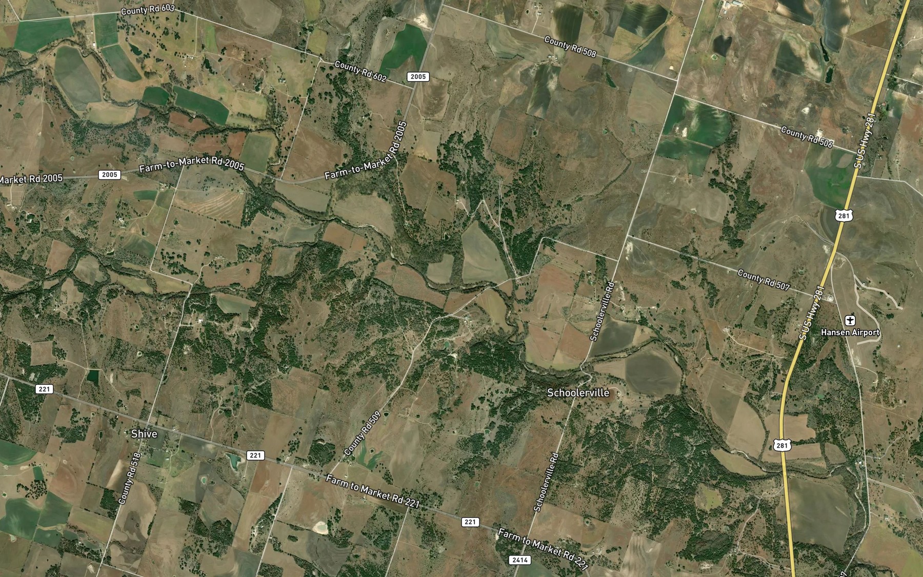 Satellite map of the Spring Branch Hiller Slough