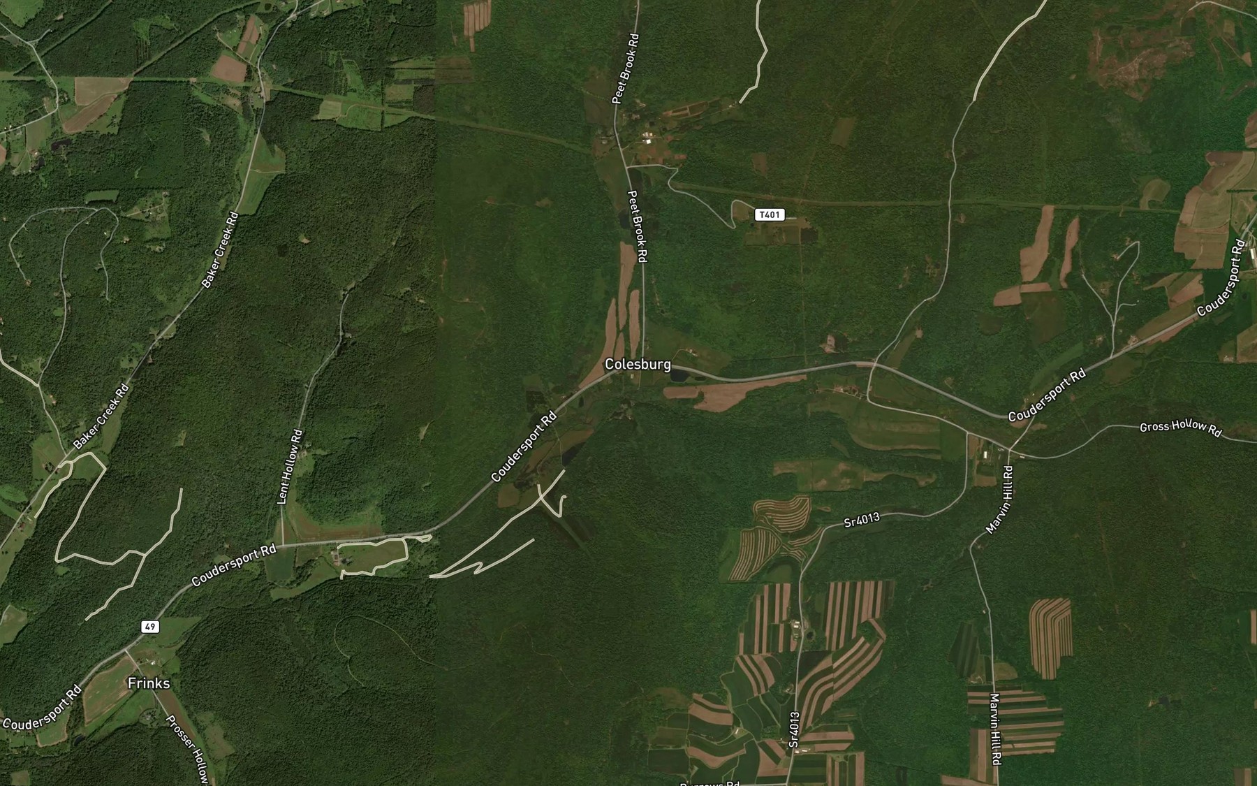 Satellite map of the Peet Brook