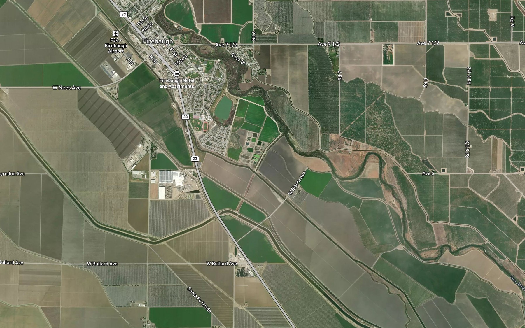 Satellite map of the Firebaugh Wasteway