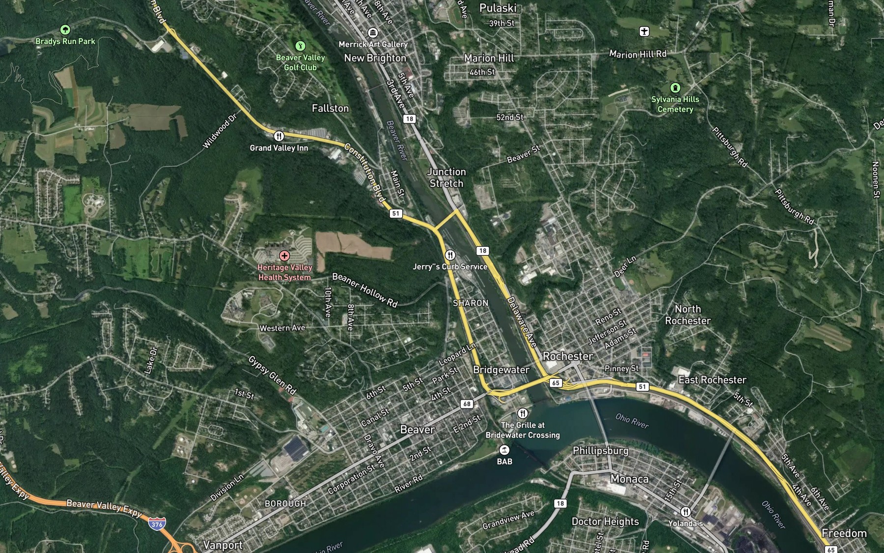 Satellite map of the Hamilton Run