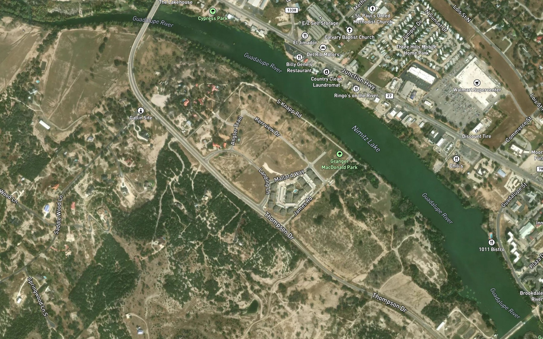 Satellite map of the Kerrville Ponding Lake