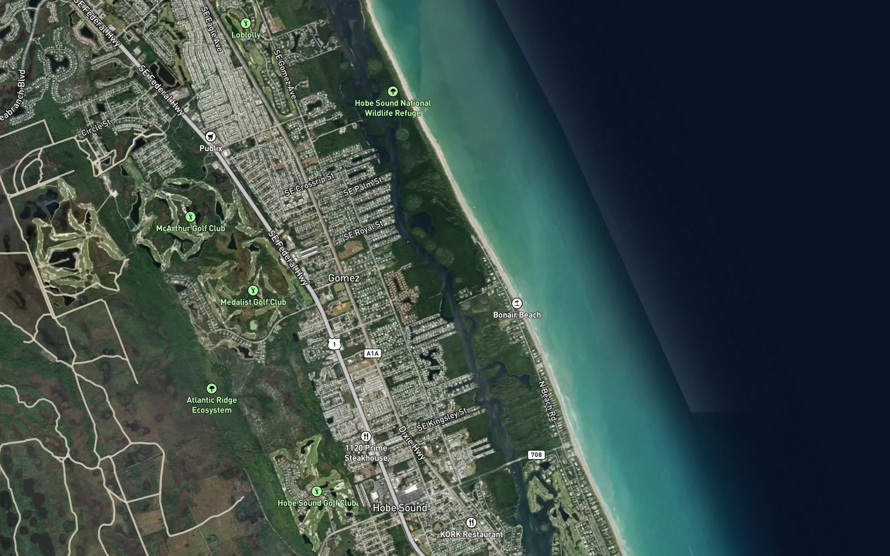 Satellite map of the South Jupiter Narrows