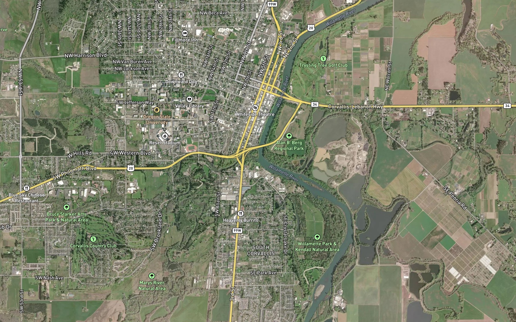 Satellite map of the Marys River
