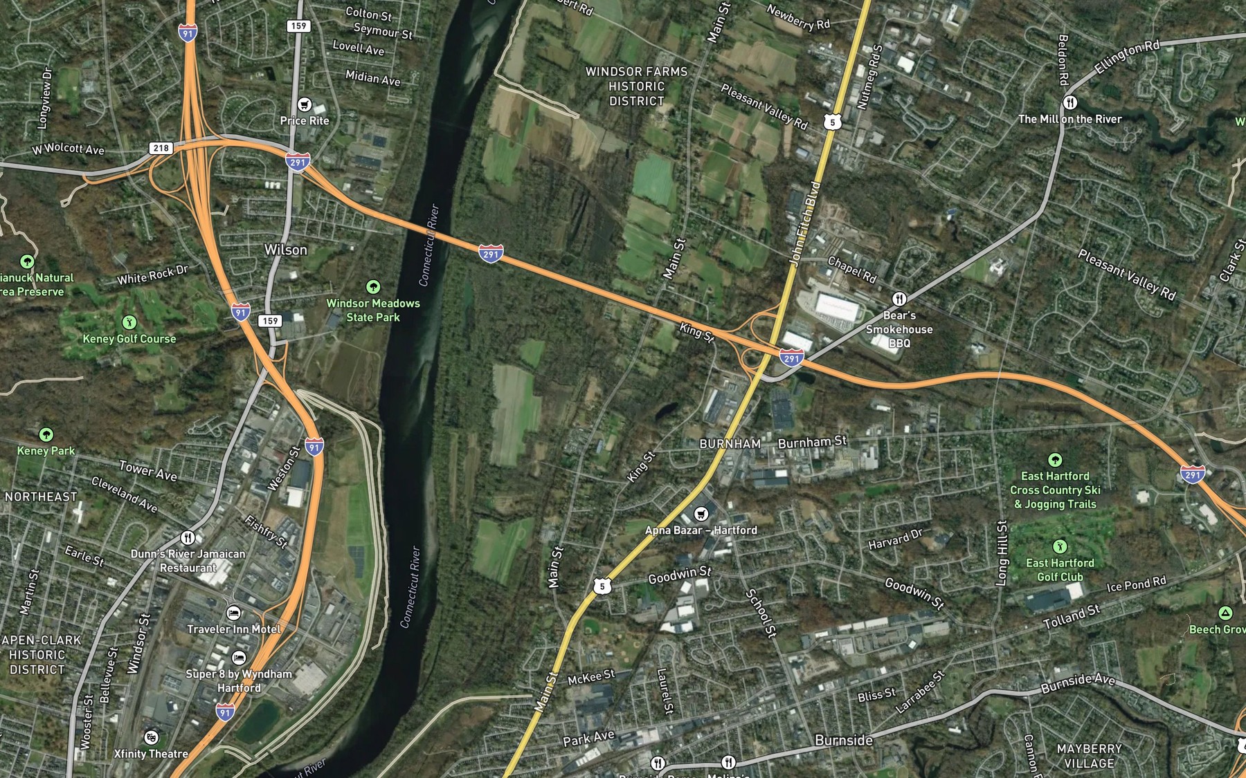 Satellite map of the Burnham Brook