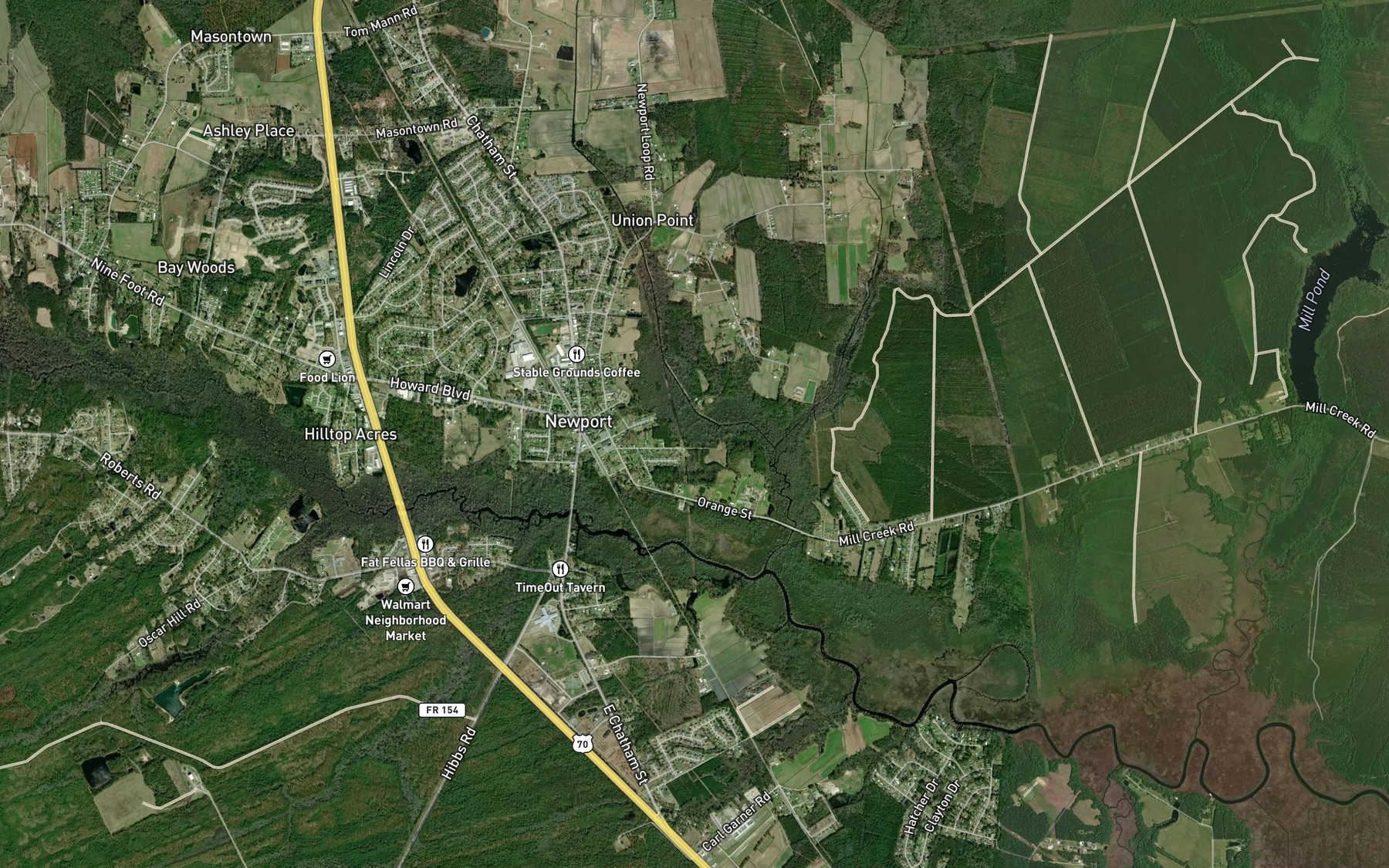 Satellite map of the Laurel Branch