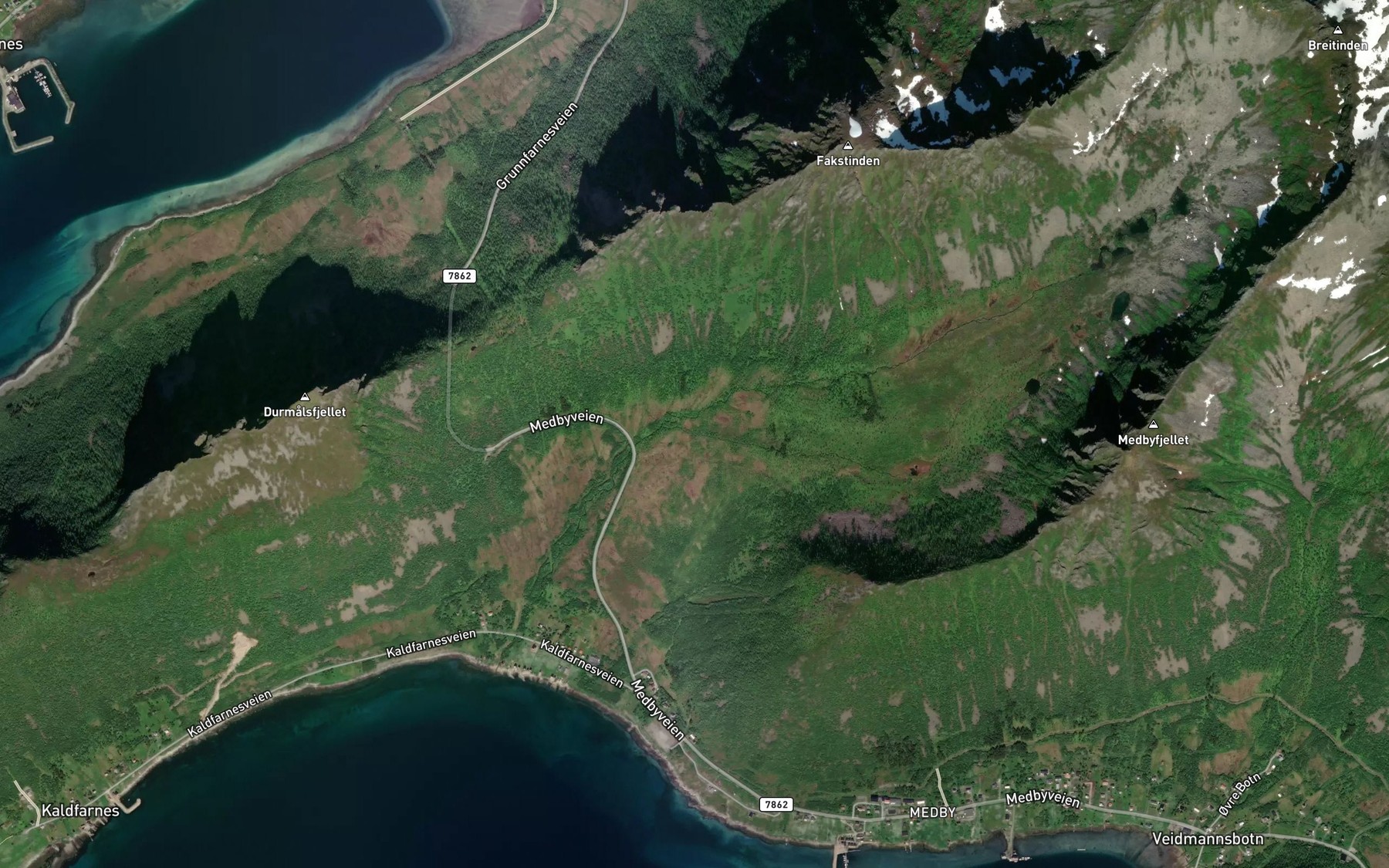 Satellite map of the Elvejordselva