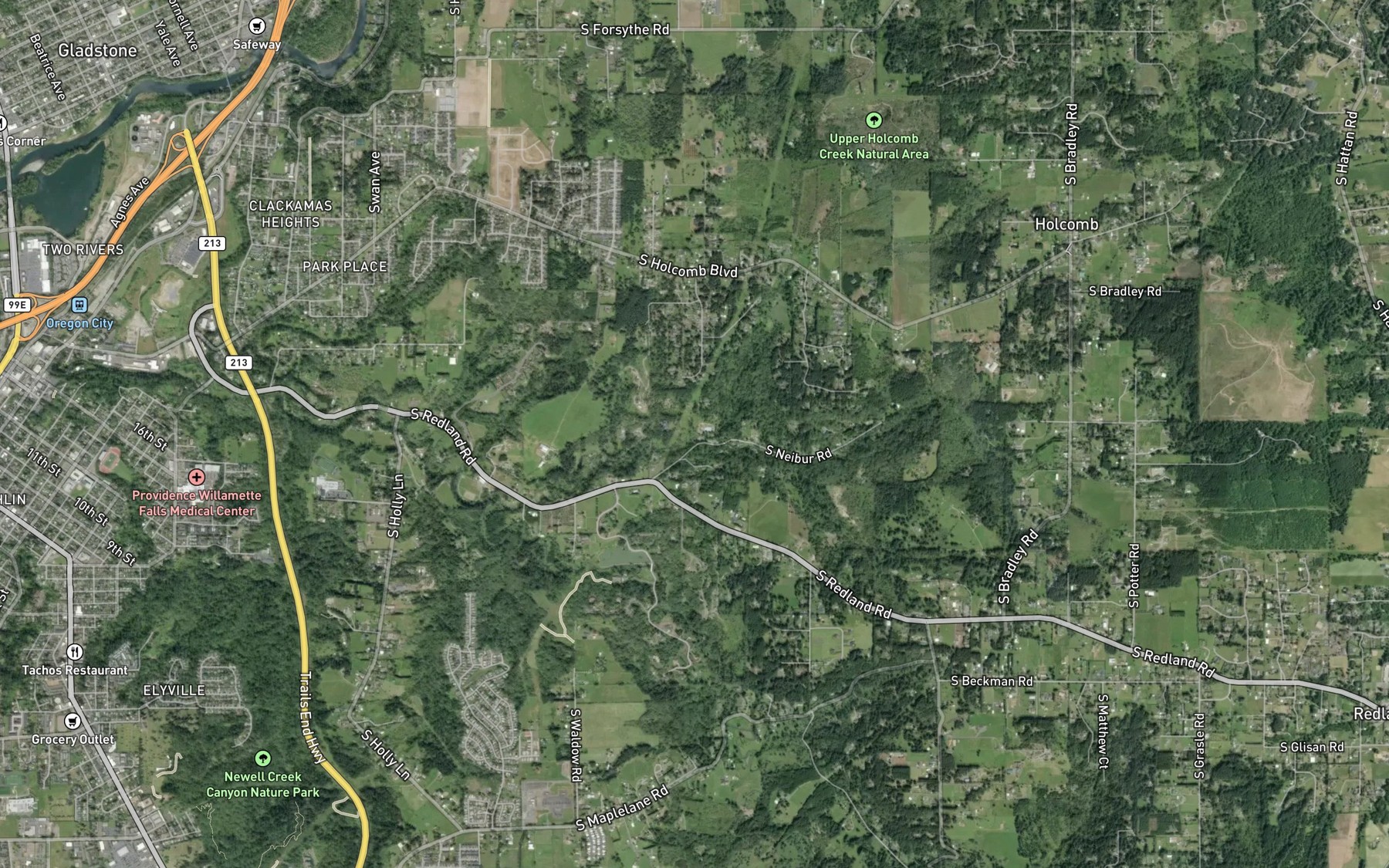 Satellite map of the Potter Creek