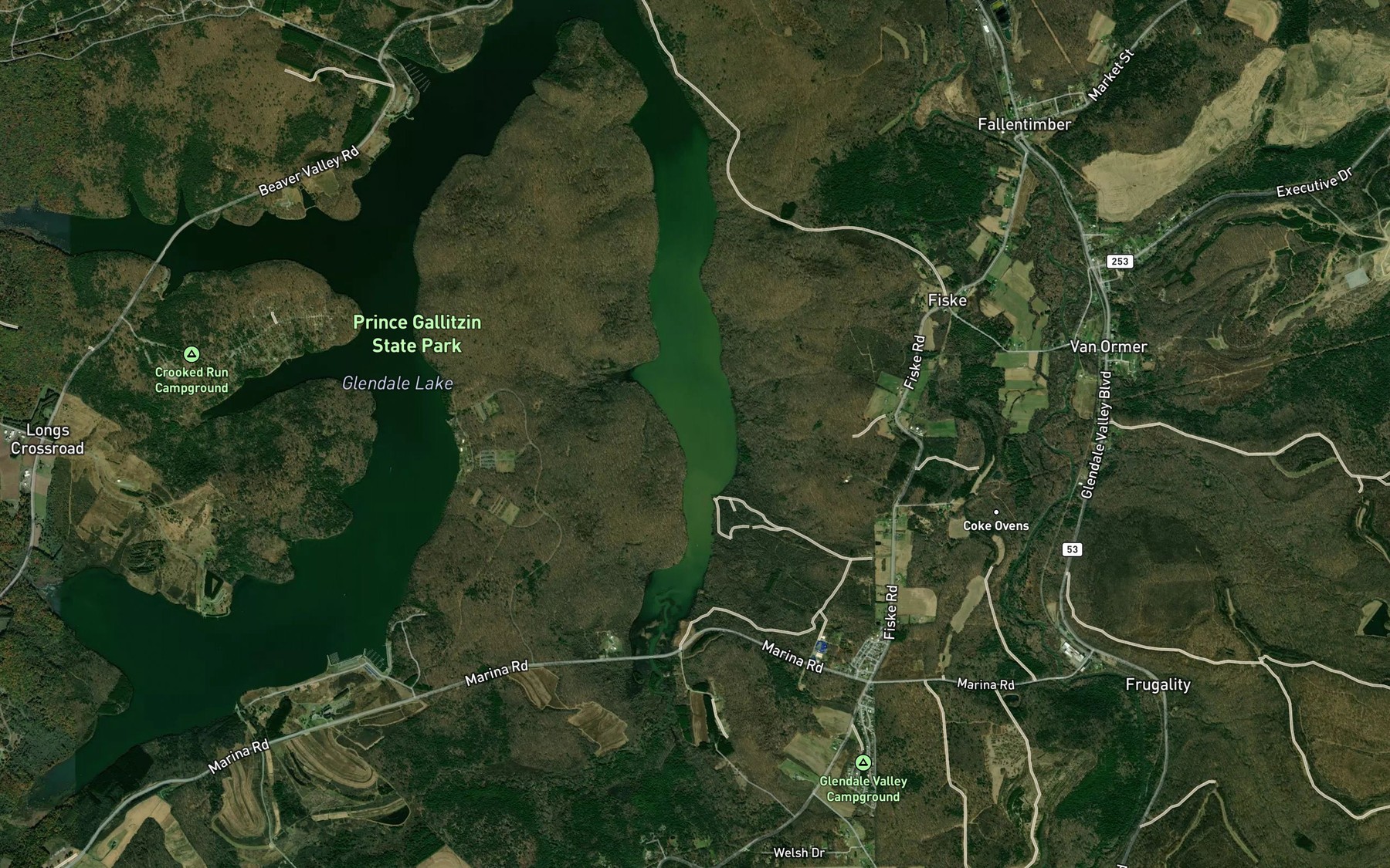 Satellite map of the Slate Lick Run