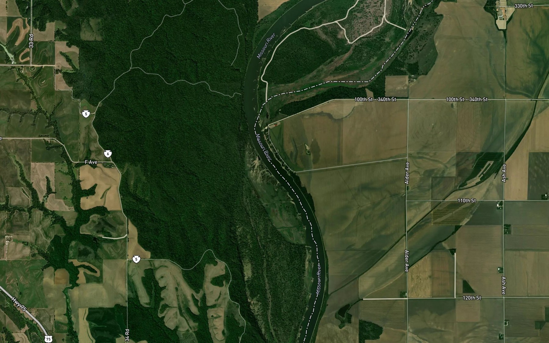 Satellite map of the Upper Omaha Mission Bend