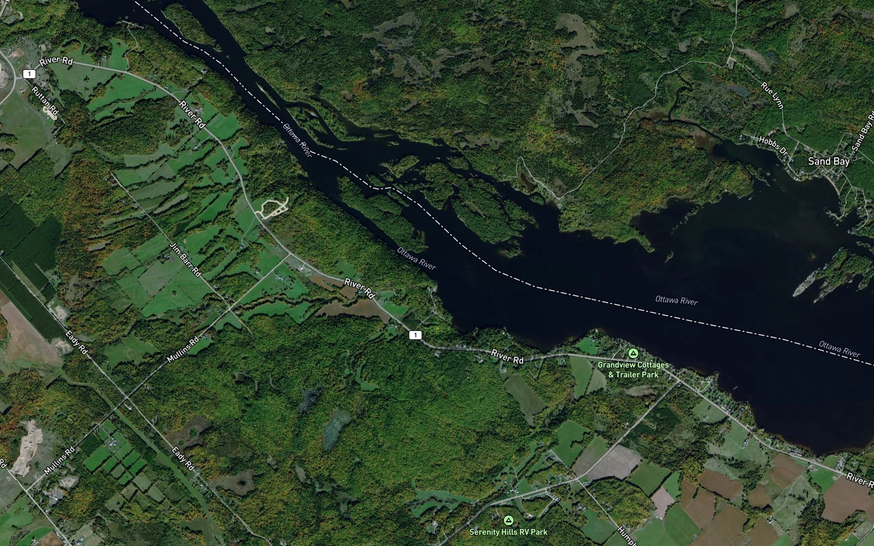 Satellite map of the Farrells Bay
