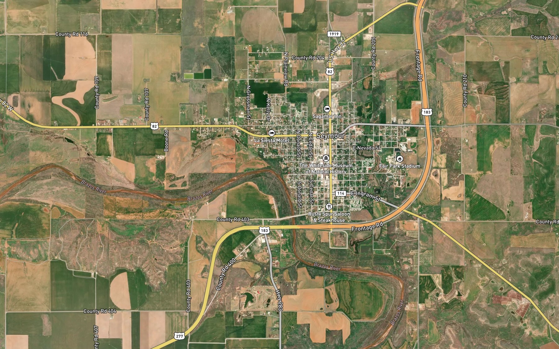 Satellite map of the Plants Creek