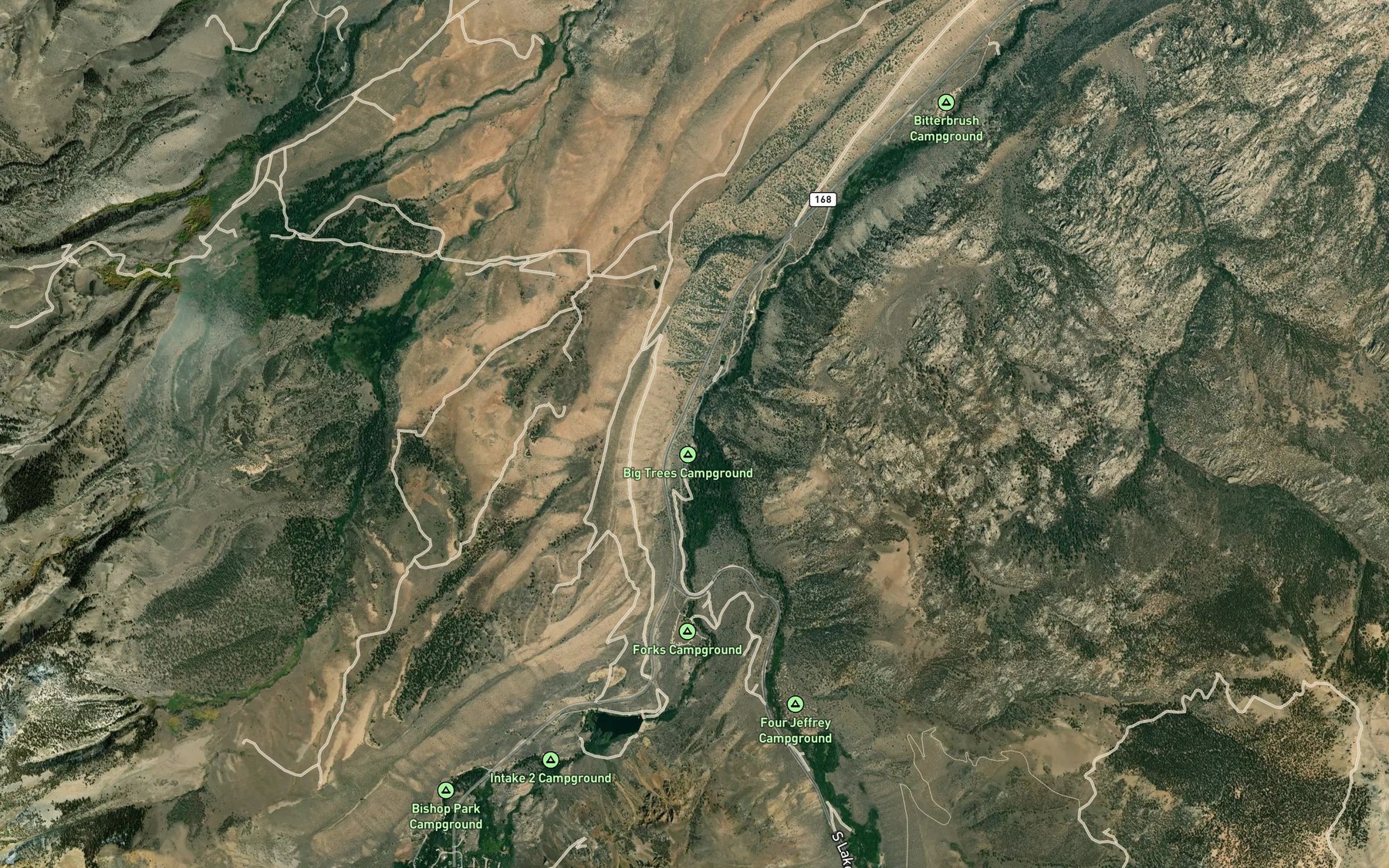Satellite map of the Middle Fork Bishop Creek