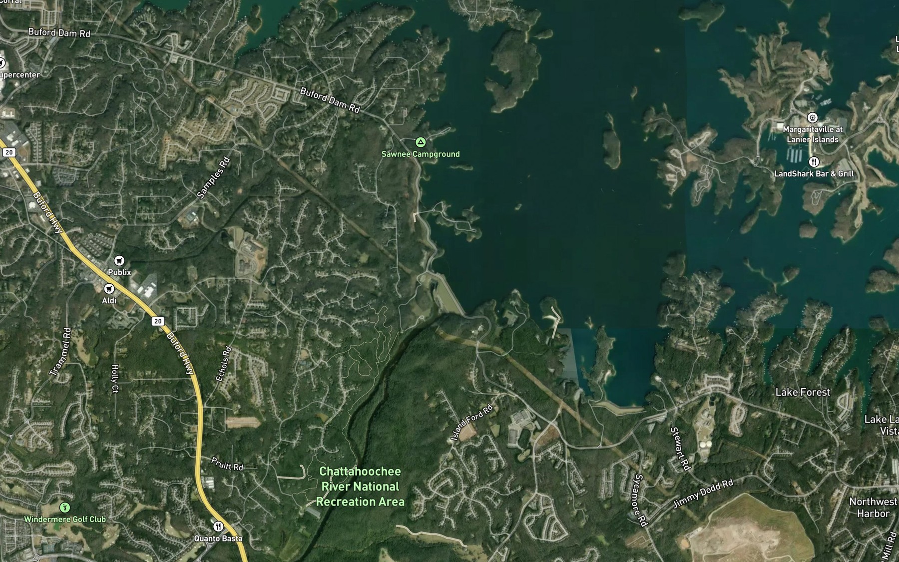 Satellite map of the Buford Dam