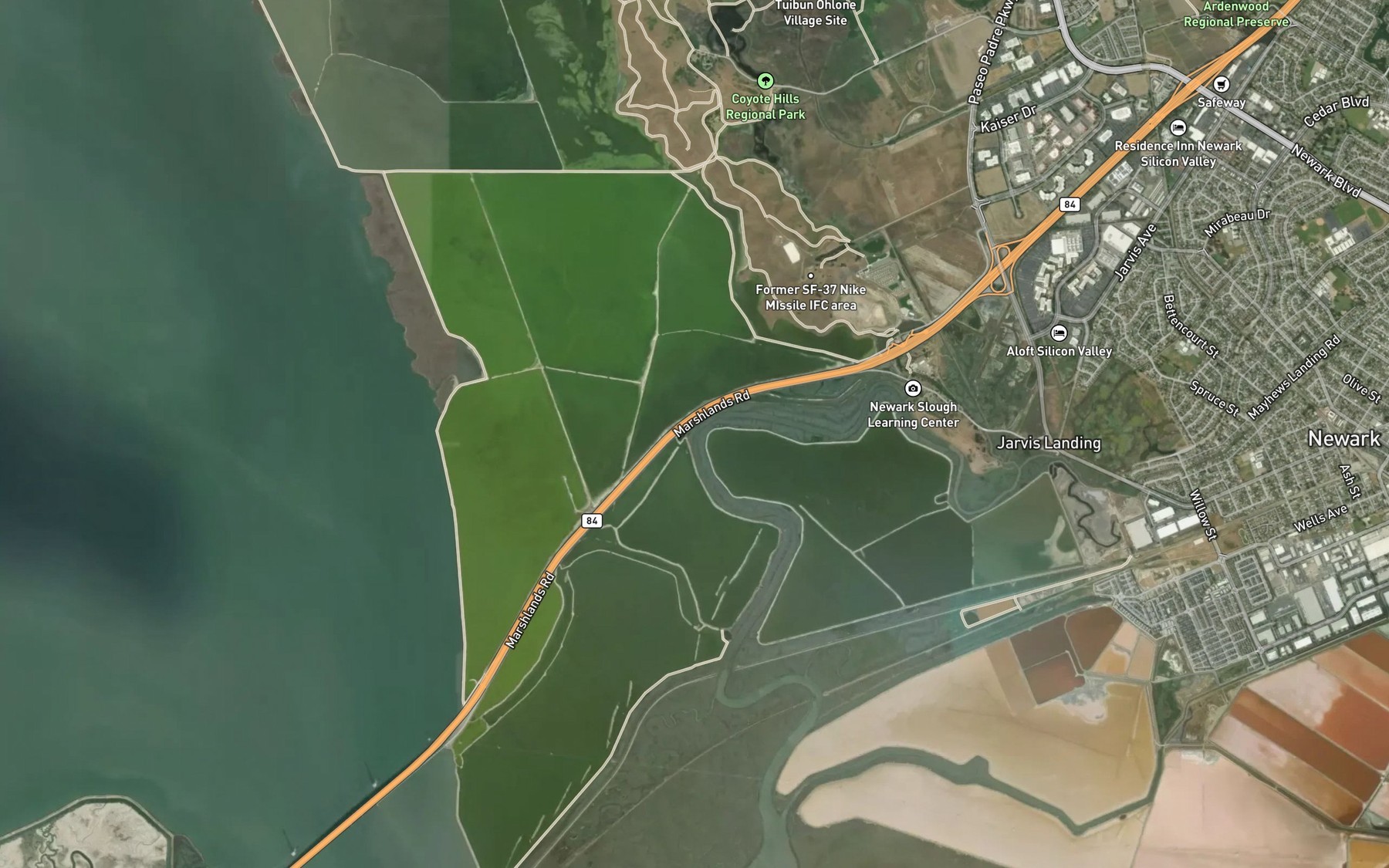 Satellite map of the Newark Slough