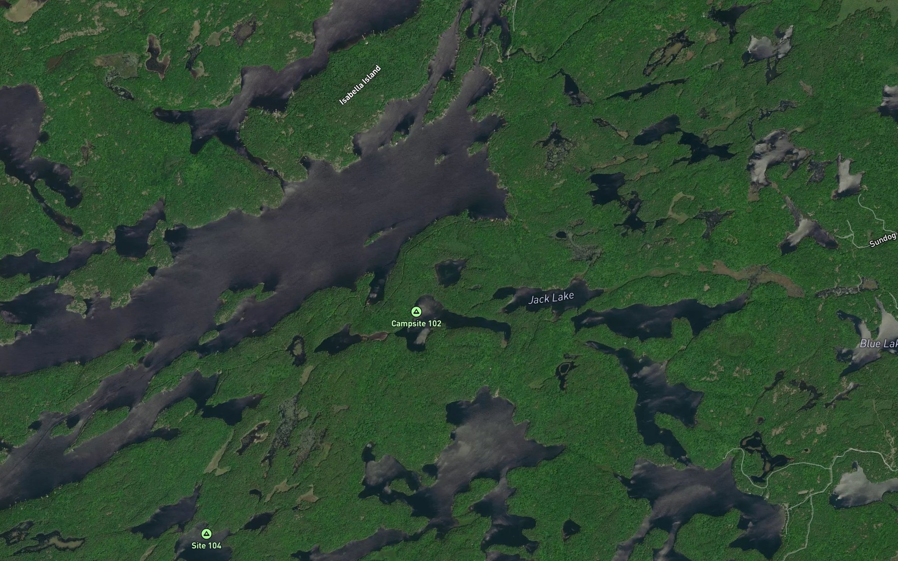 Satellite map of the Squirrels Cove