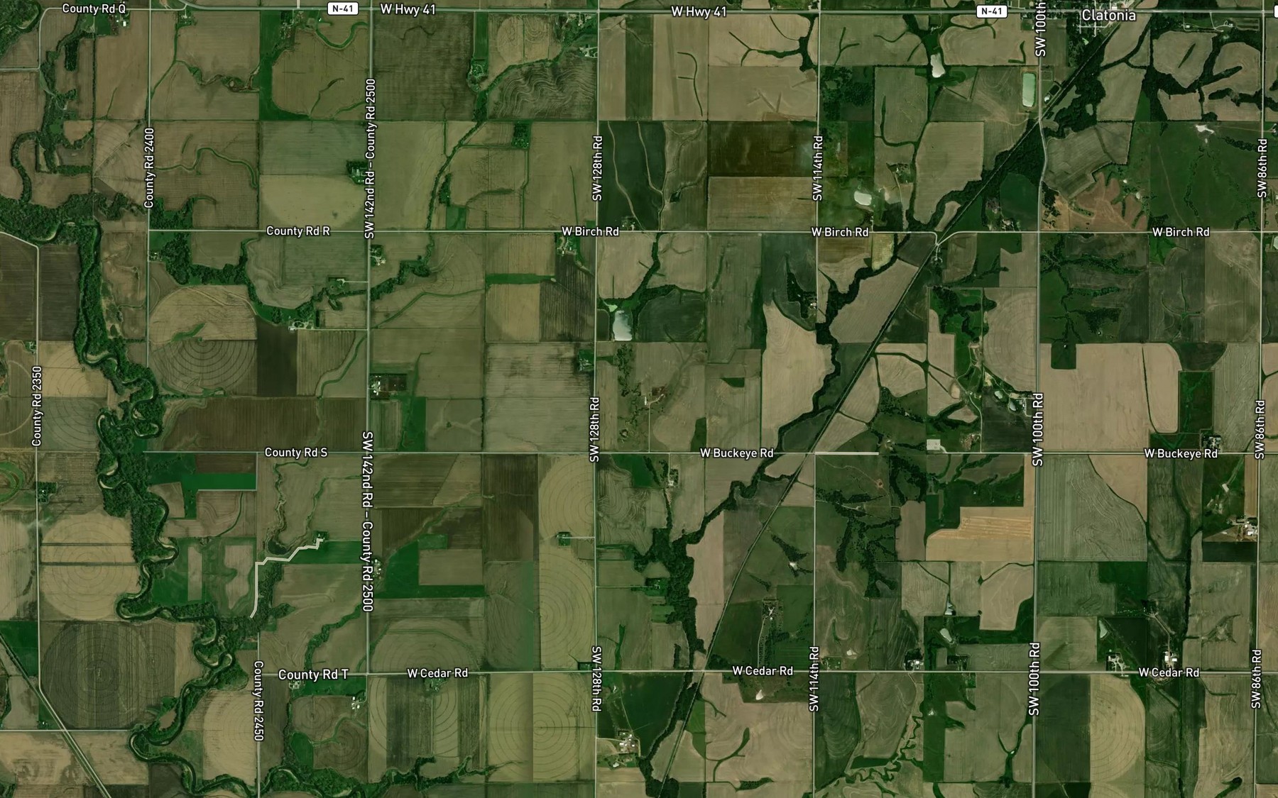 Satellite map of the Roscoe Hill Hatchery Reservoir