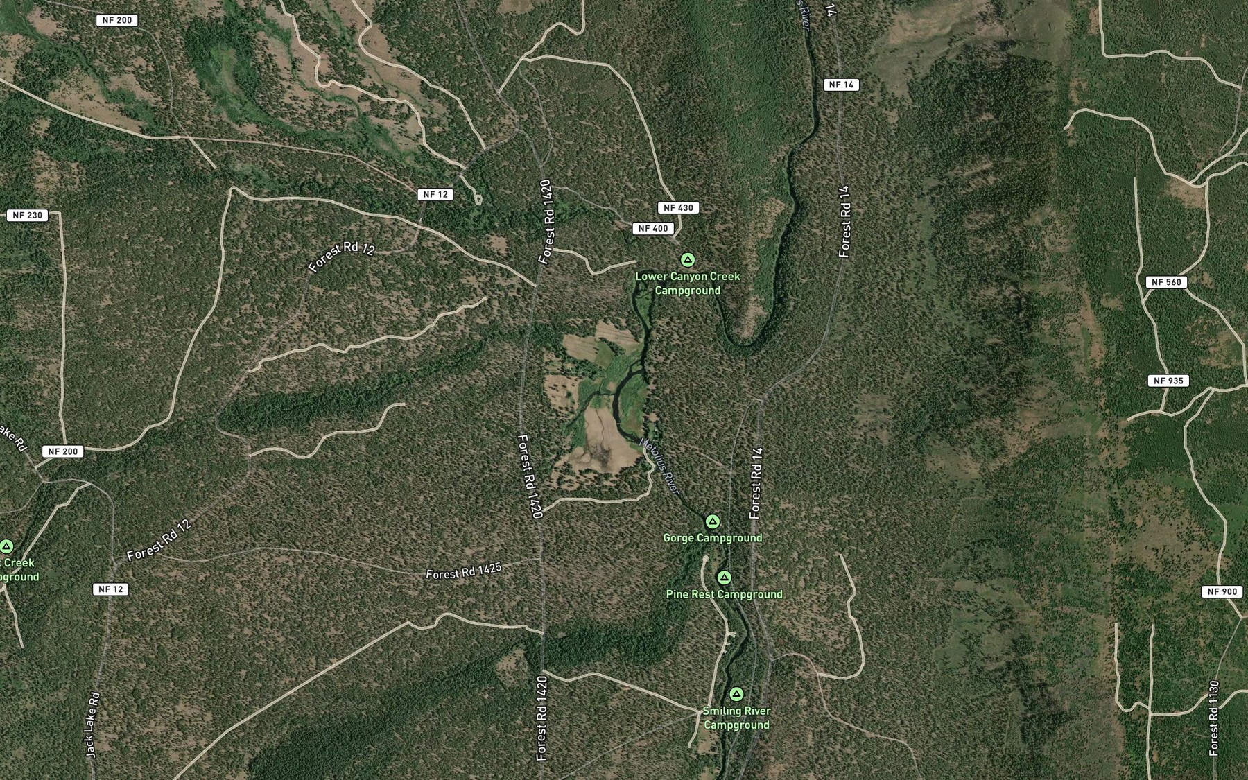Satellite map of the Jack Creek