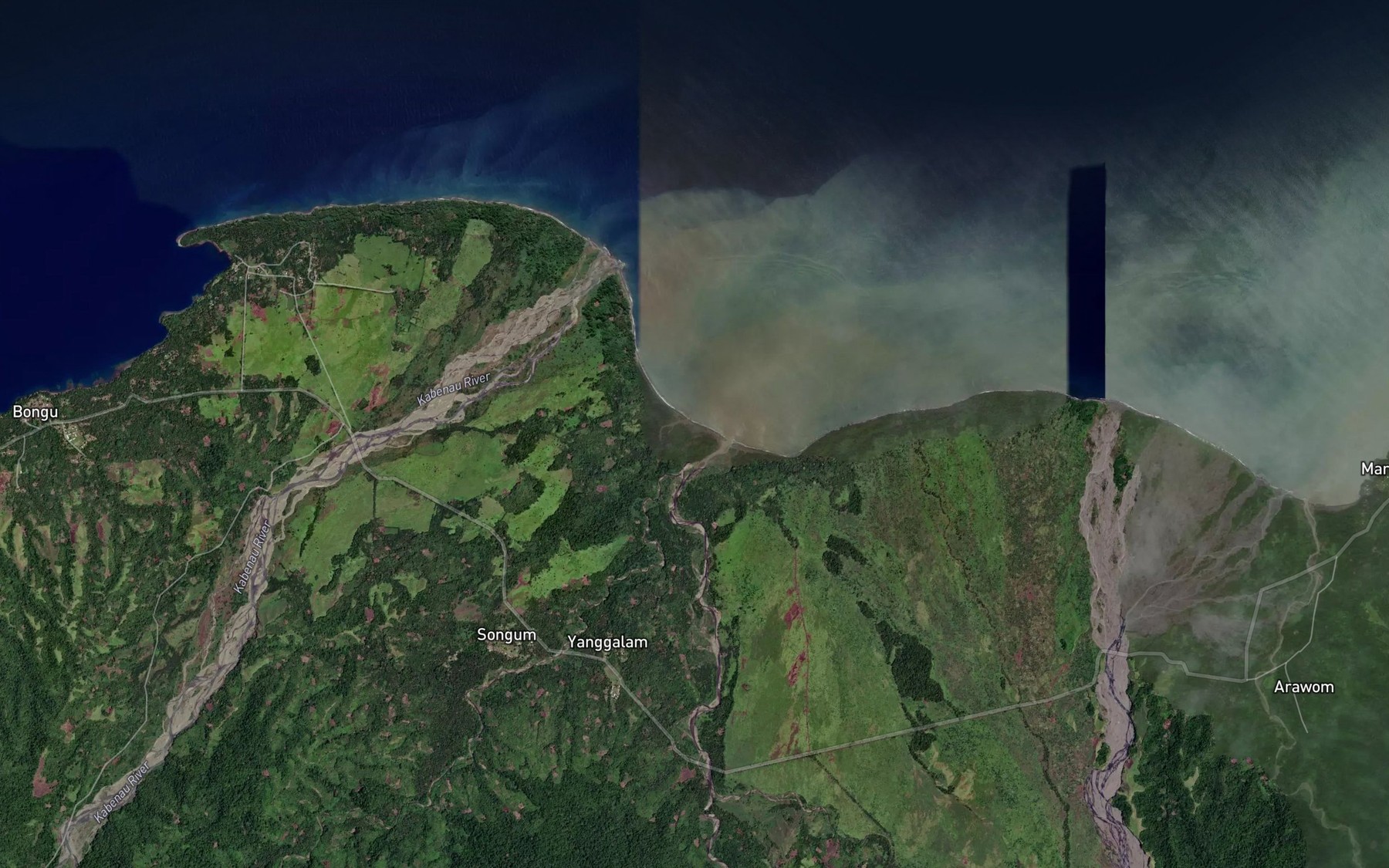 Satellite map of the Boki River