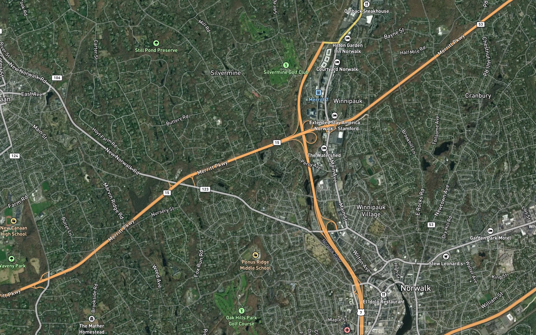 Satellite map of the Silvermine Brook
