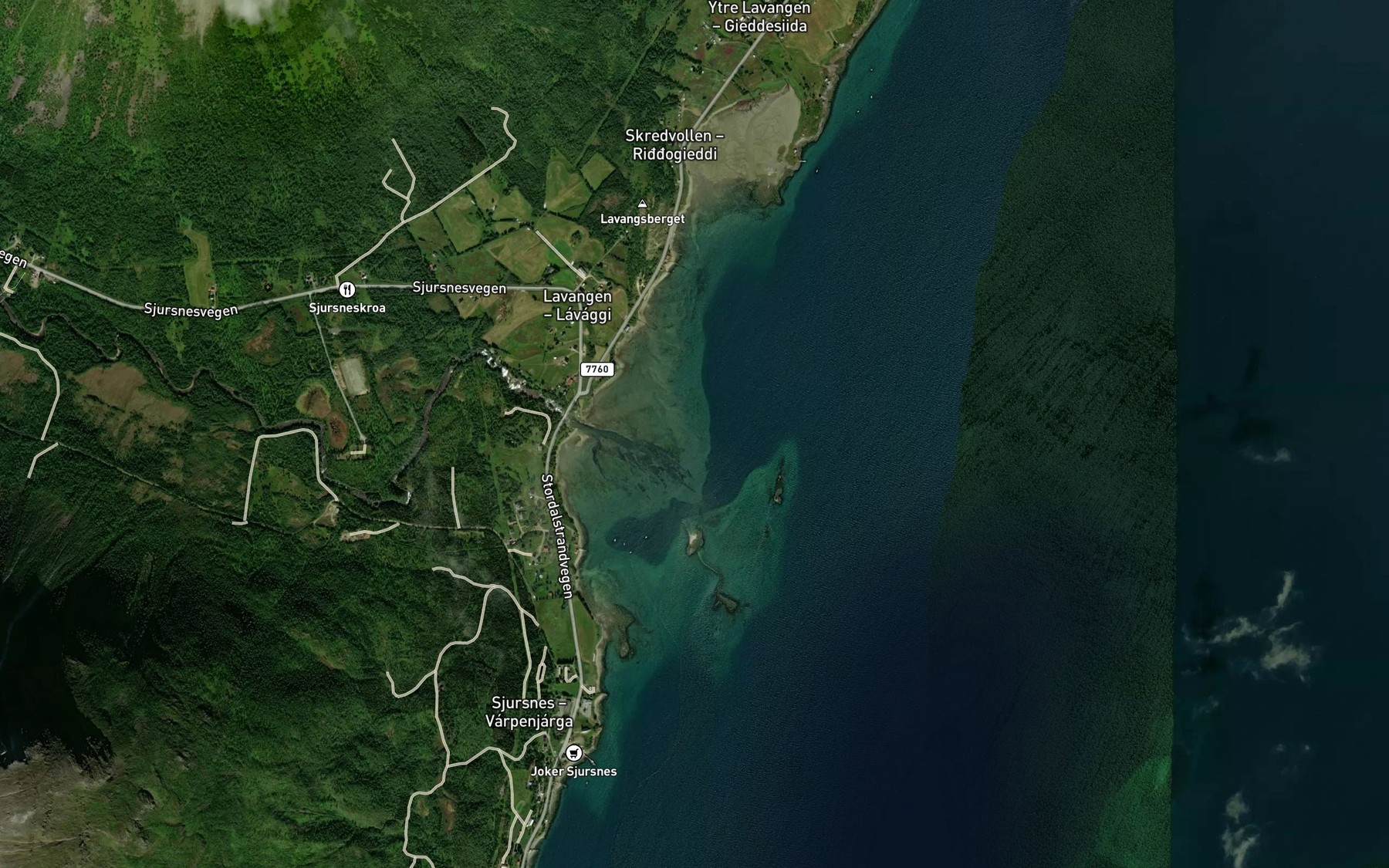 Satellite map of the Lavangselva