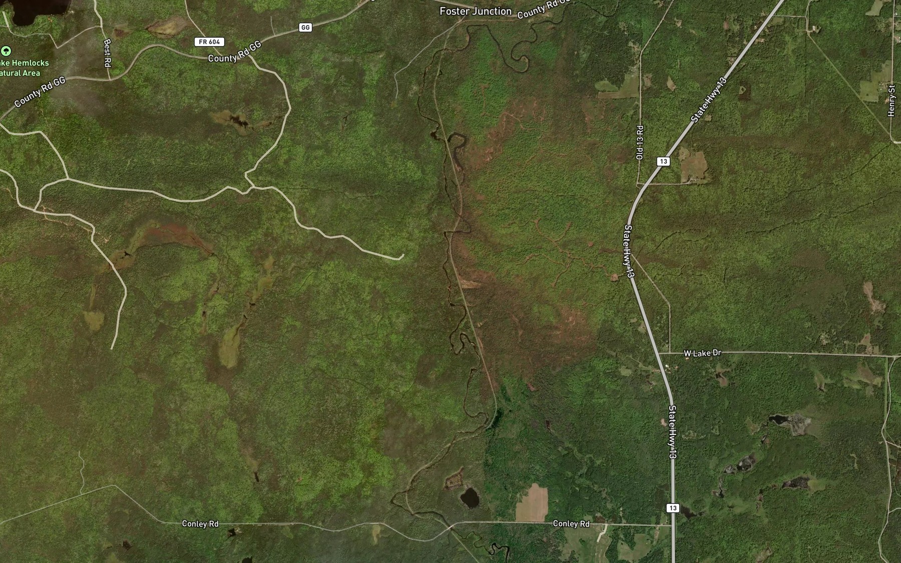 Satellite map of the Happy Creek