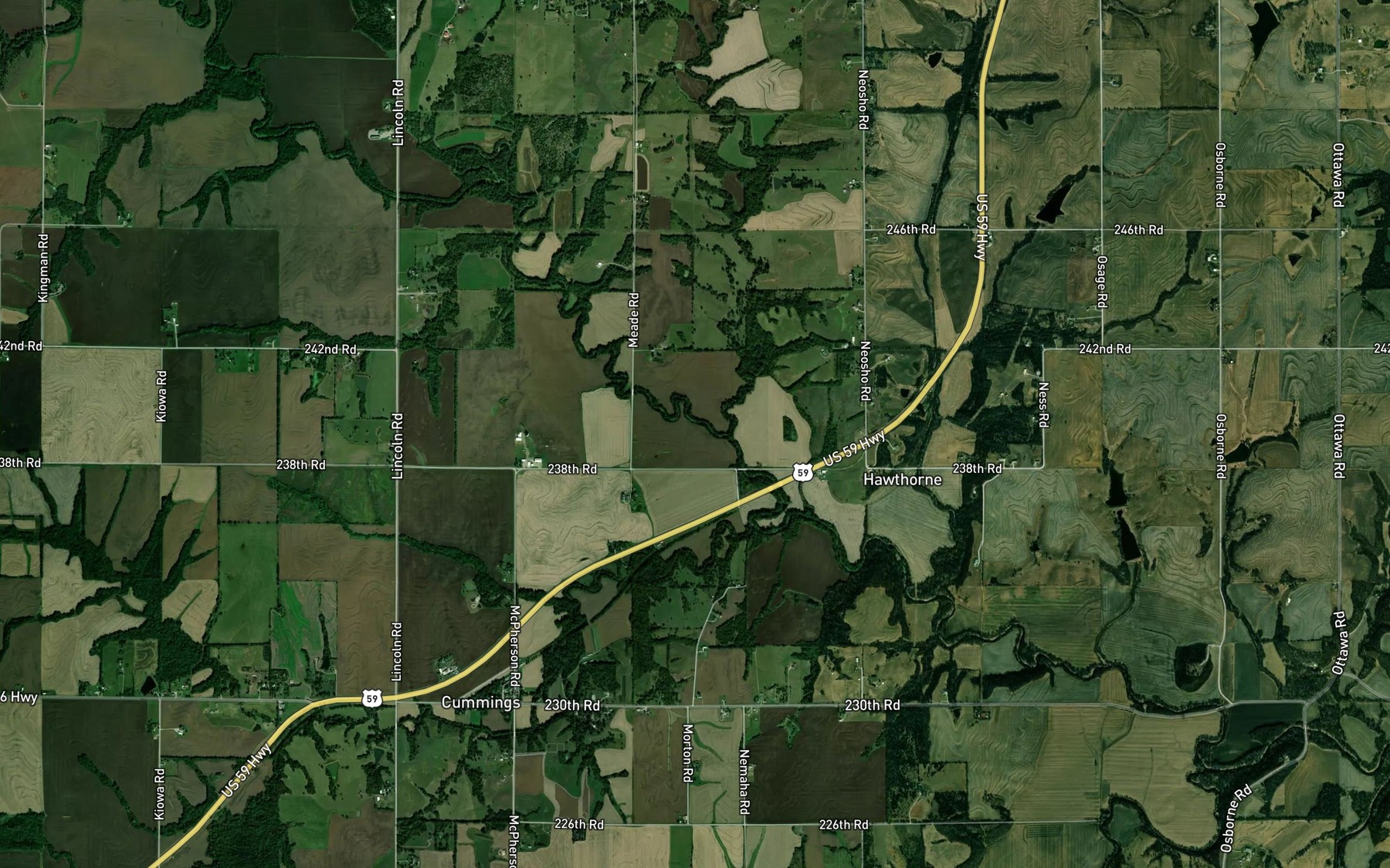 Satellite map of the Camp Creek