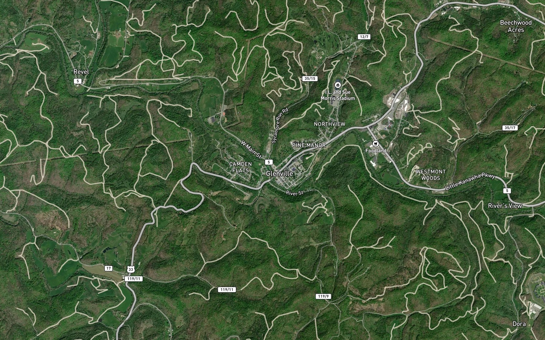 Satellite map of the Turkey Run
