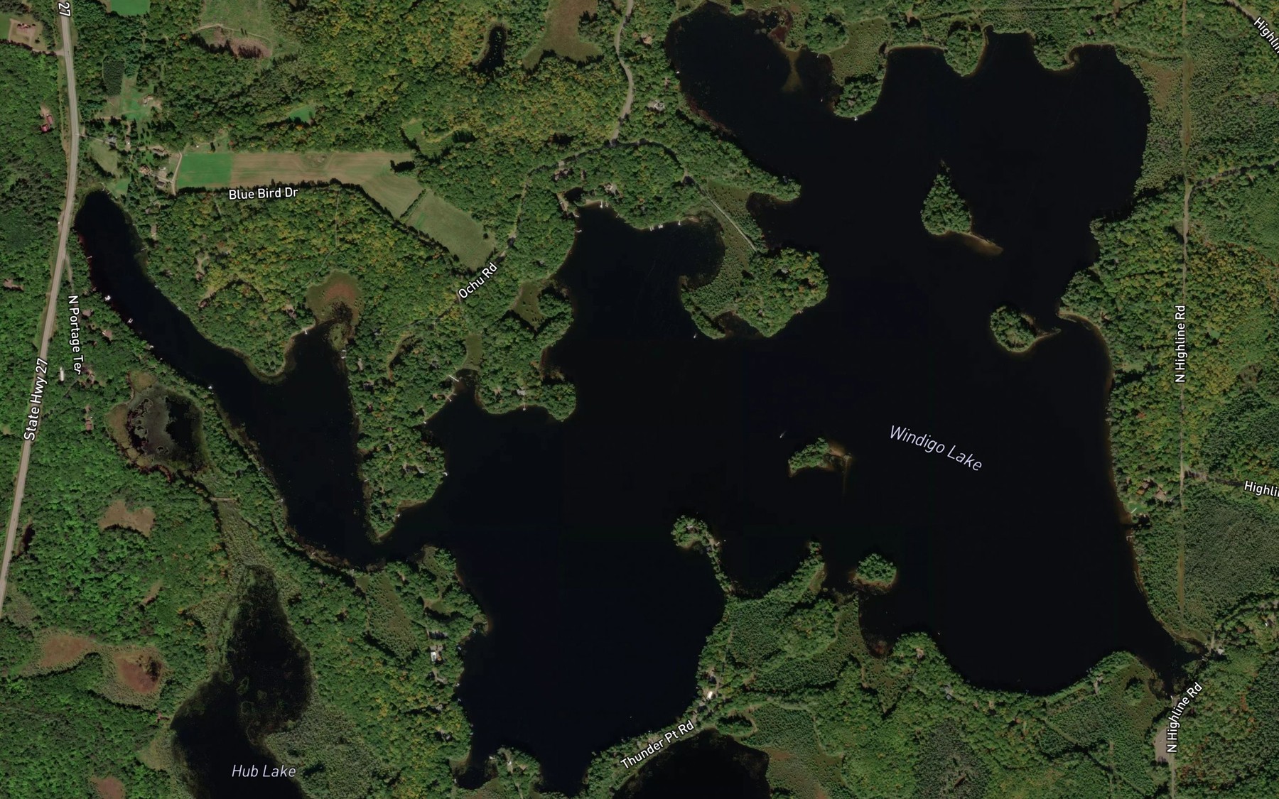 Satellite map of the Windigo Lake