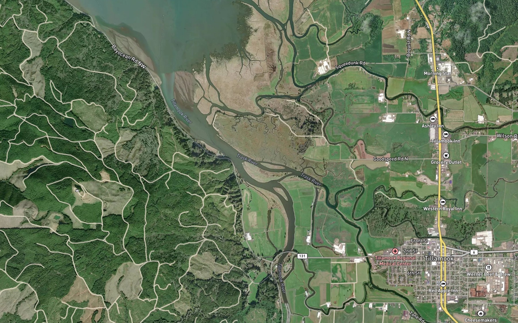 Satellite map of the Trask River