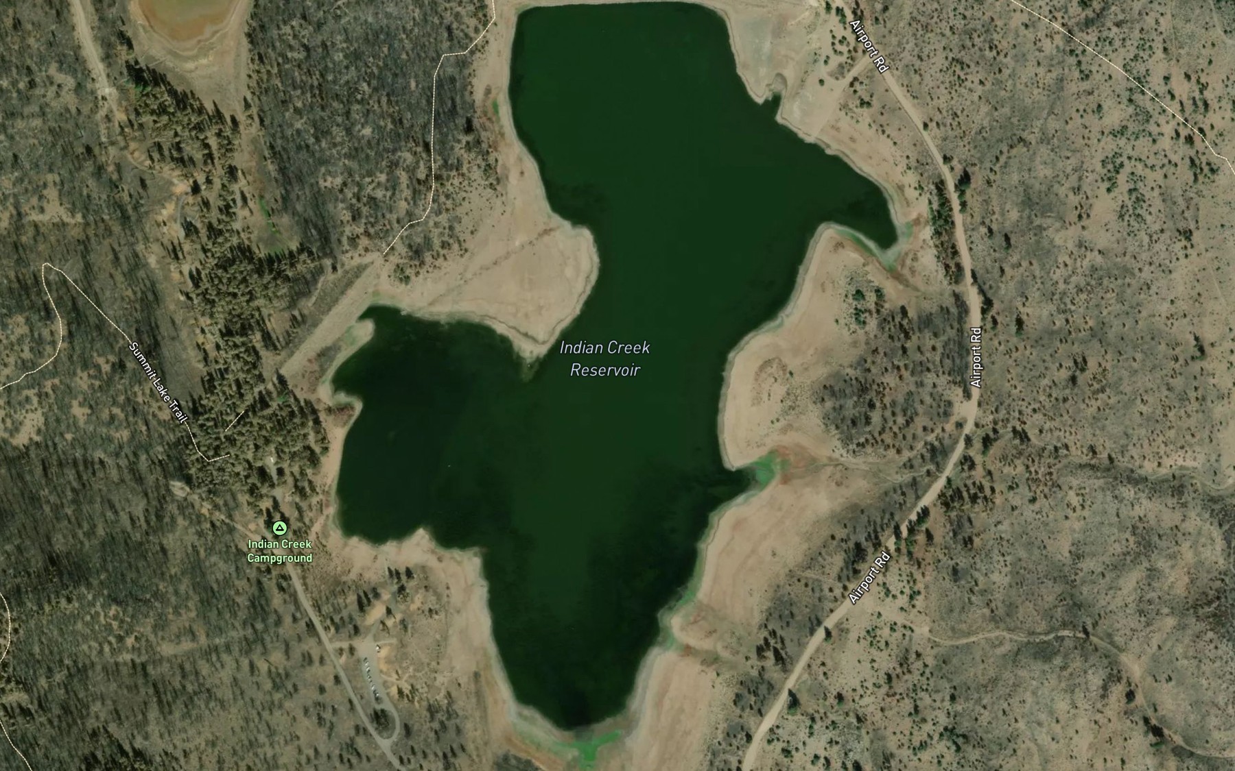 Satellite map of the Indian Creek Reservoir