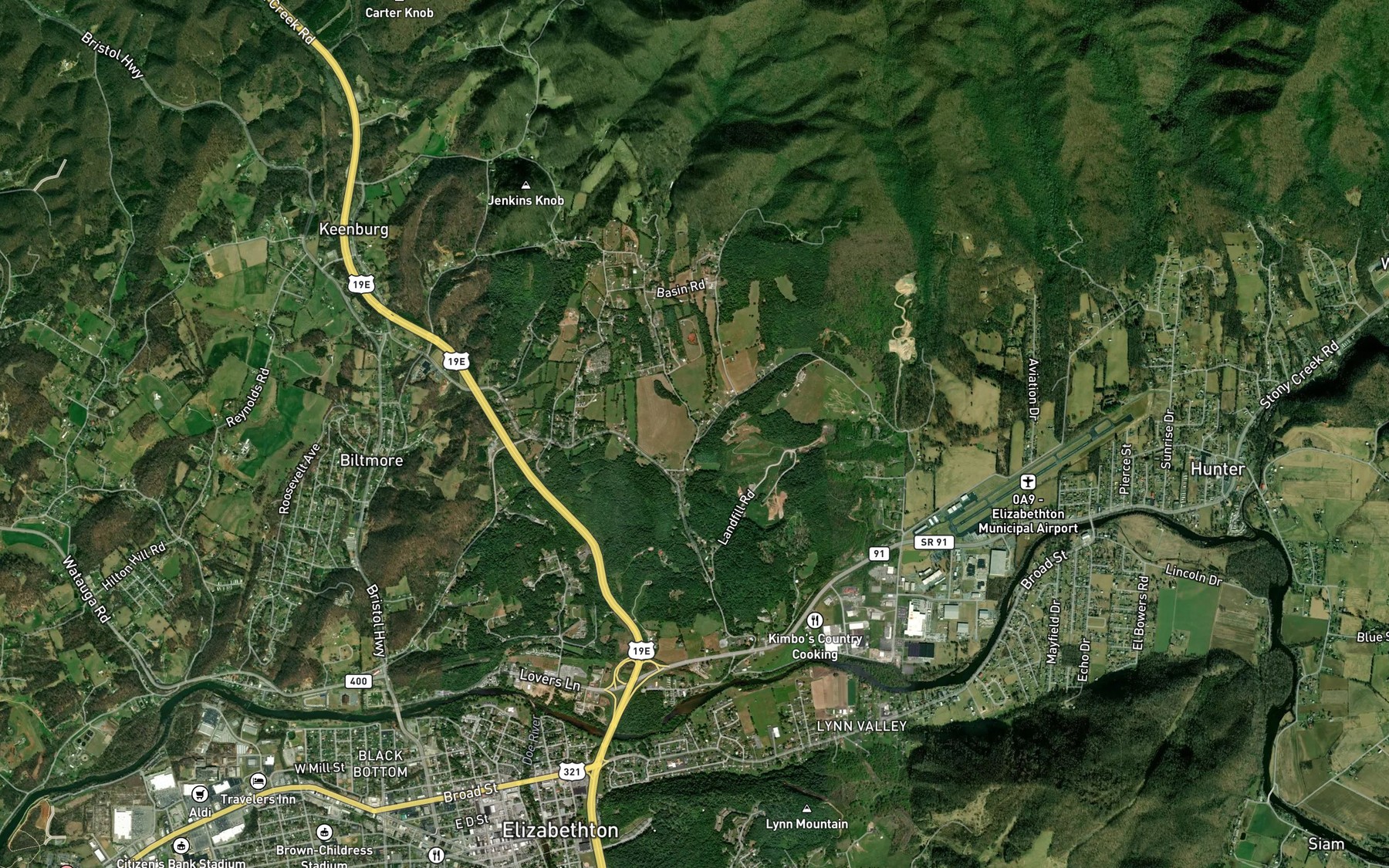 Satellite map of the Ellis Branch