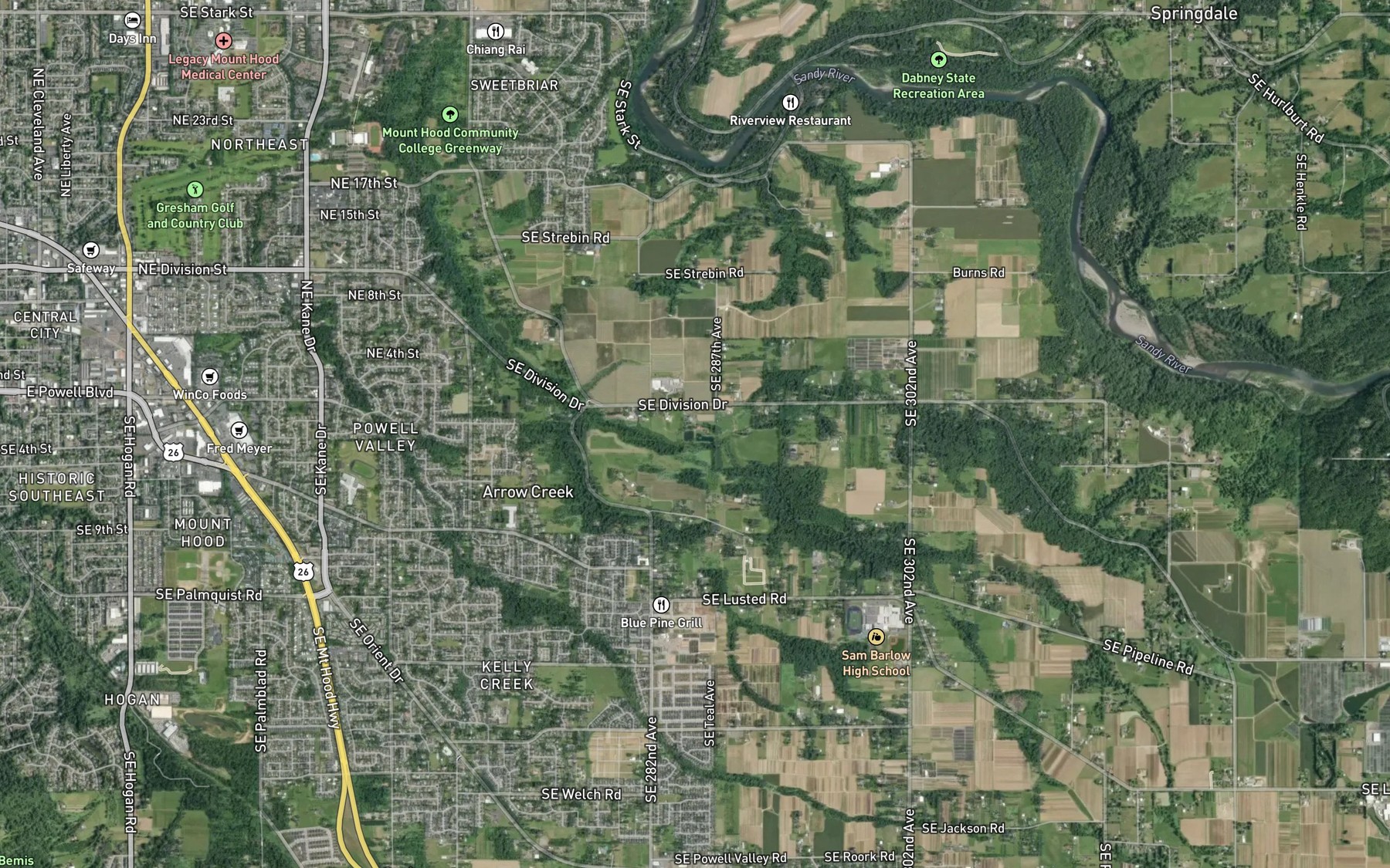 Satellite map of the Fields Reservoirs