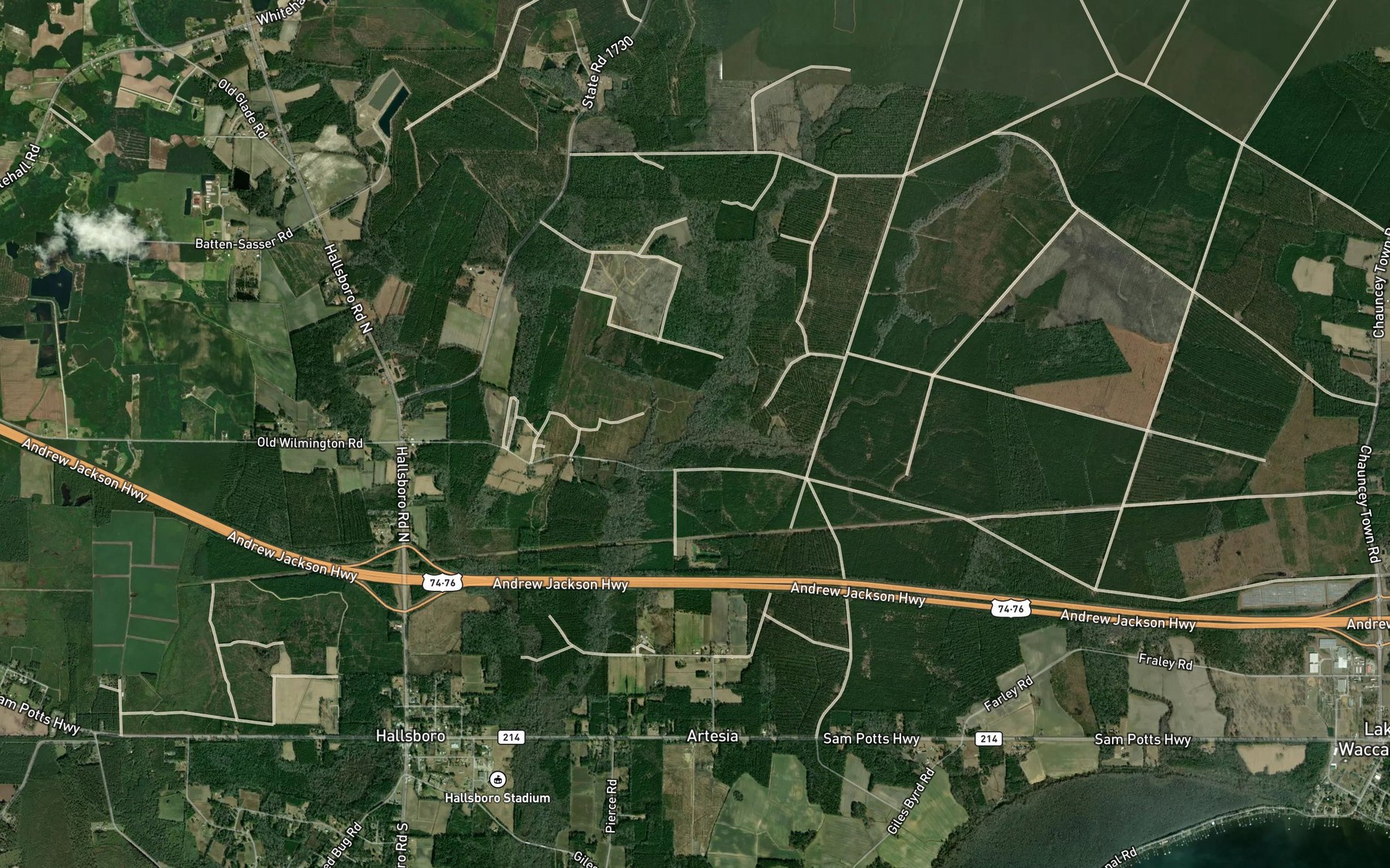 Satellite map of the White Oak Branch