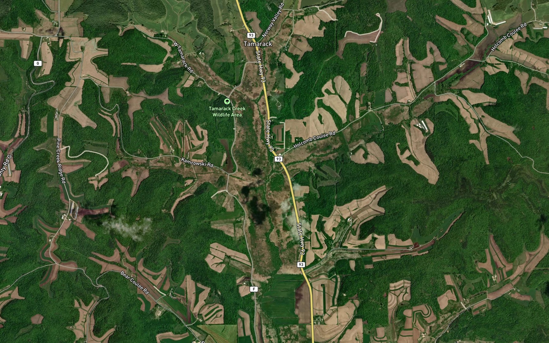 Satellite map of the Holcomb Coulee Creek