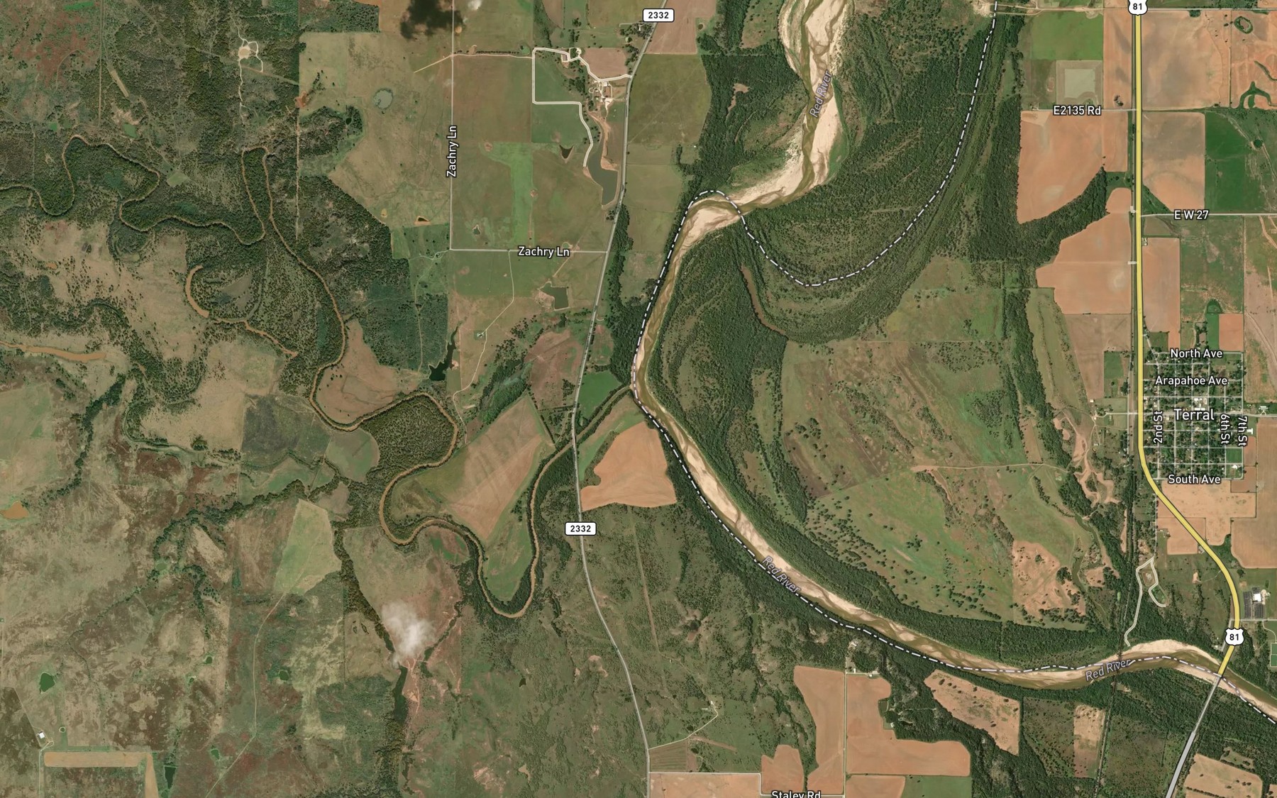 Satellite map of the Little Wichita River