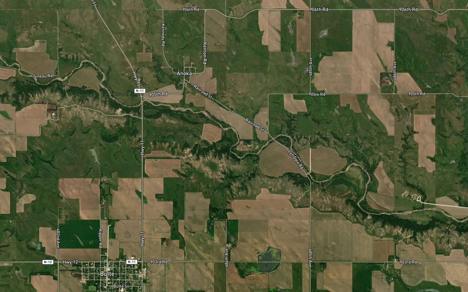 Satellite map of the Dizzy Creek